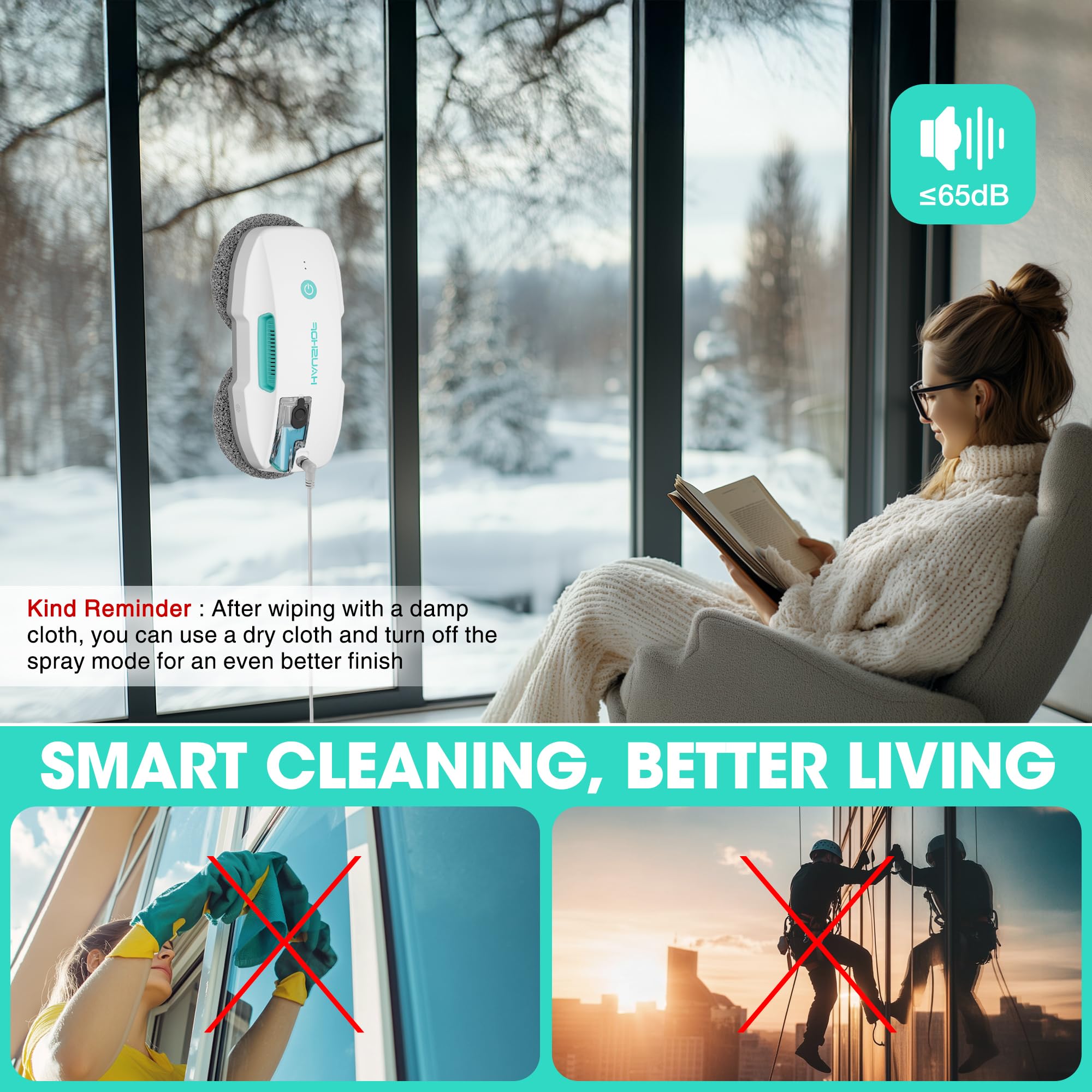 HAUSHOF Robot Window Cleaner with 3800Pa Strong Suction, Auto Water Spray System, Smart AI Path Planning & Edge Detection, Remote Control for High-Rise Windows & Glass Doors - Perfect for Home, Office, and Skyscraper Window Cleaning