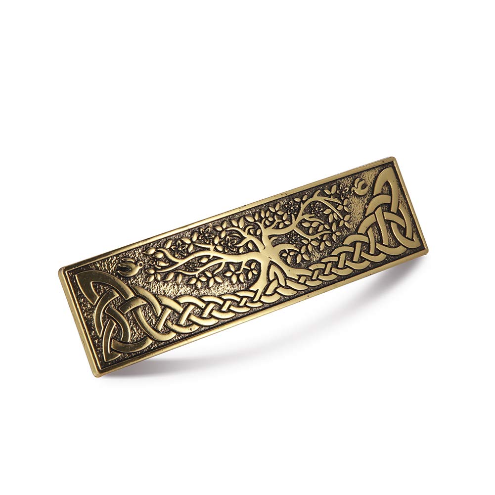 Vintage Viking Barrettes - Celtic Knot Hair Clips for Women | Antique Gold Metal French Hair Accessories | Norse Yggdrasil World Tree Design | Perfect for Cosplay, Medieval Fairs & Viking Theme Weddings