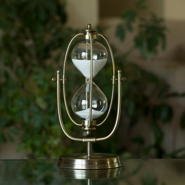 50 Minute Brass or Silver Flip Hourglass Timer - Vintage Style Sand Timer for Kitchen, Classroom, Games & Meditation