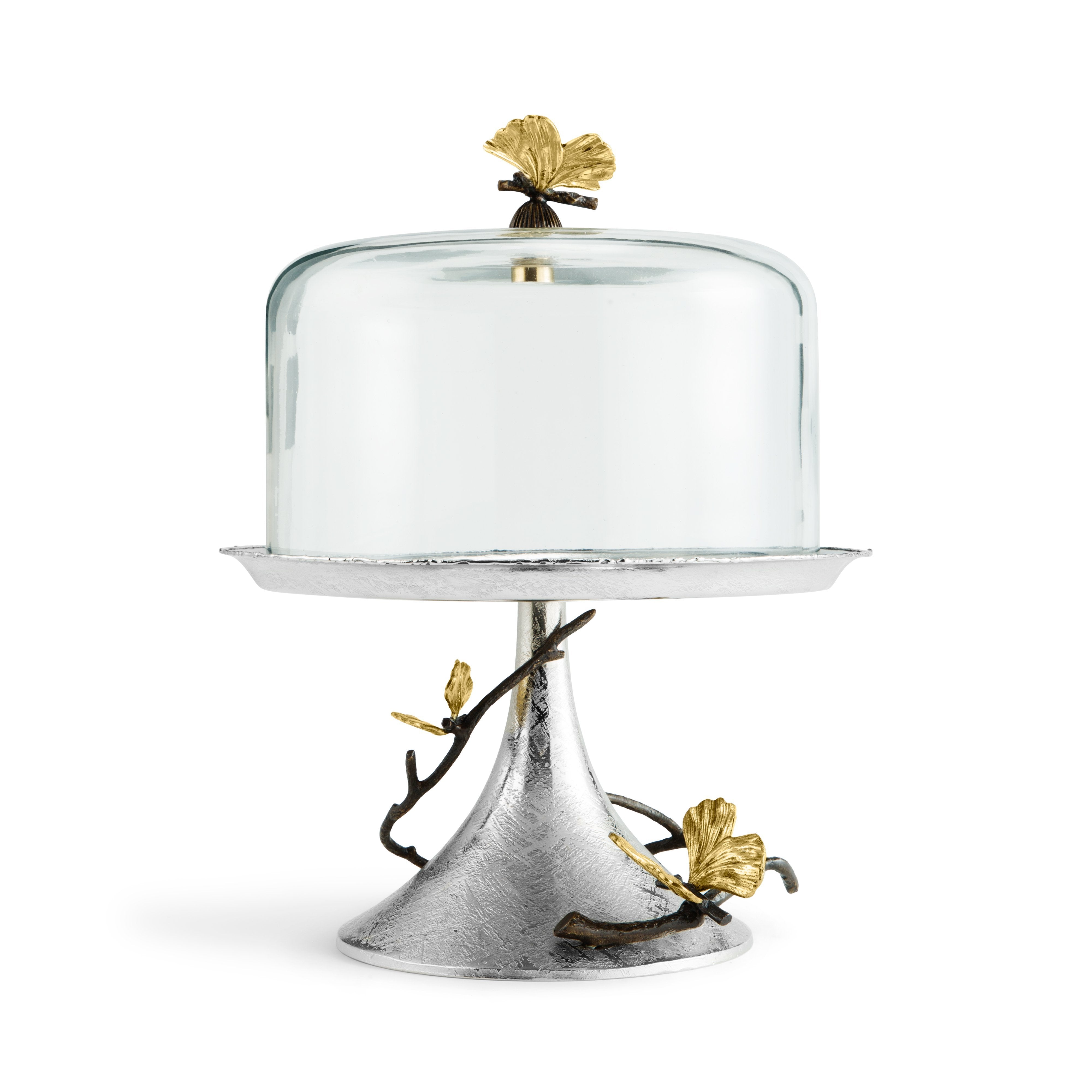 Butterfly Ginkgo Leaf Ceramic Pastry Dish with Glass Dome - Elegant Serving Platter for Desserts, Cakes, and Afternoon Tea Parties