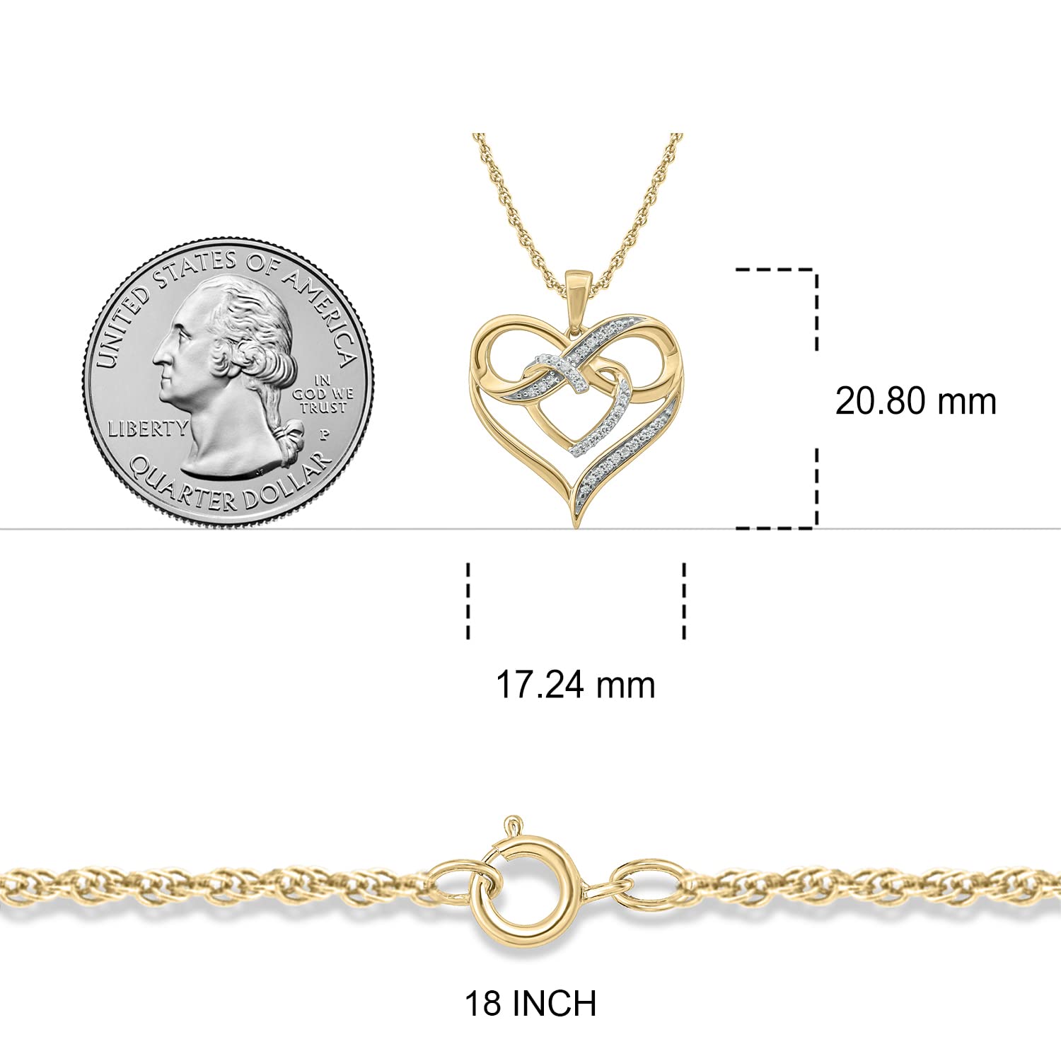 1/10ct Natural Diamond Double Heart Infinity Pendant Necklace for Women - 10K Gold Heart Infinity Necklace Jewelry Gift (Pink/White/Yellow Gold) | Romantic Anniversary, Valentine's Day & Birthday Gift for Her