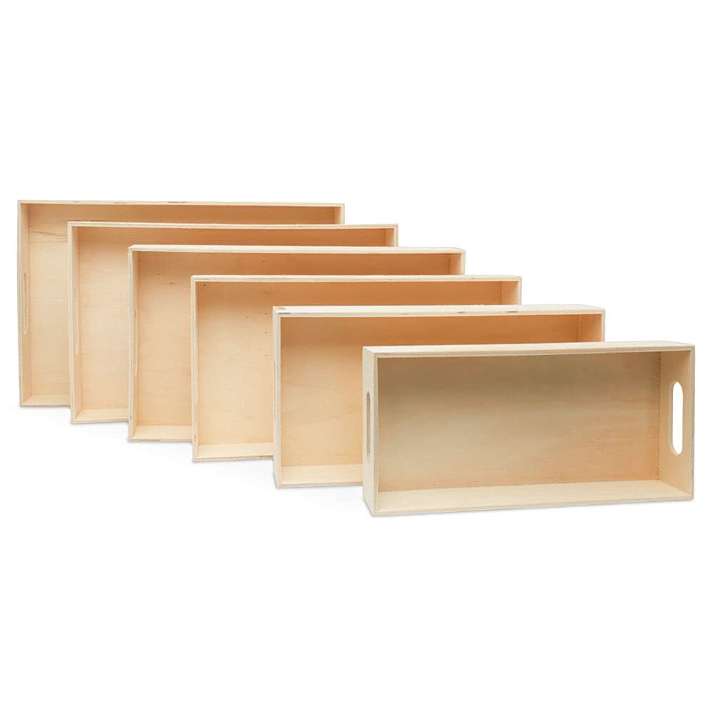 Unfinished Wood Nesting Trays with Handles - Set of 6 for DIY Crafts, Resin Art, Home Organization & Montessori Activities | Perfect for Craft Rooms, Kids Play Areas & Home Decor Projects by Woodpeckers