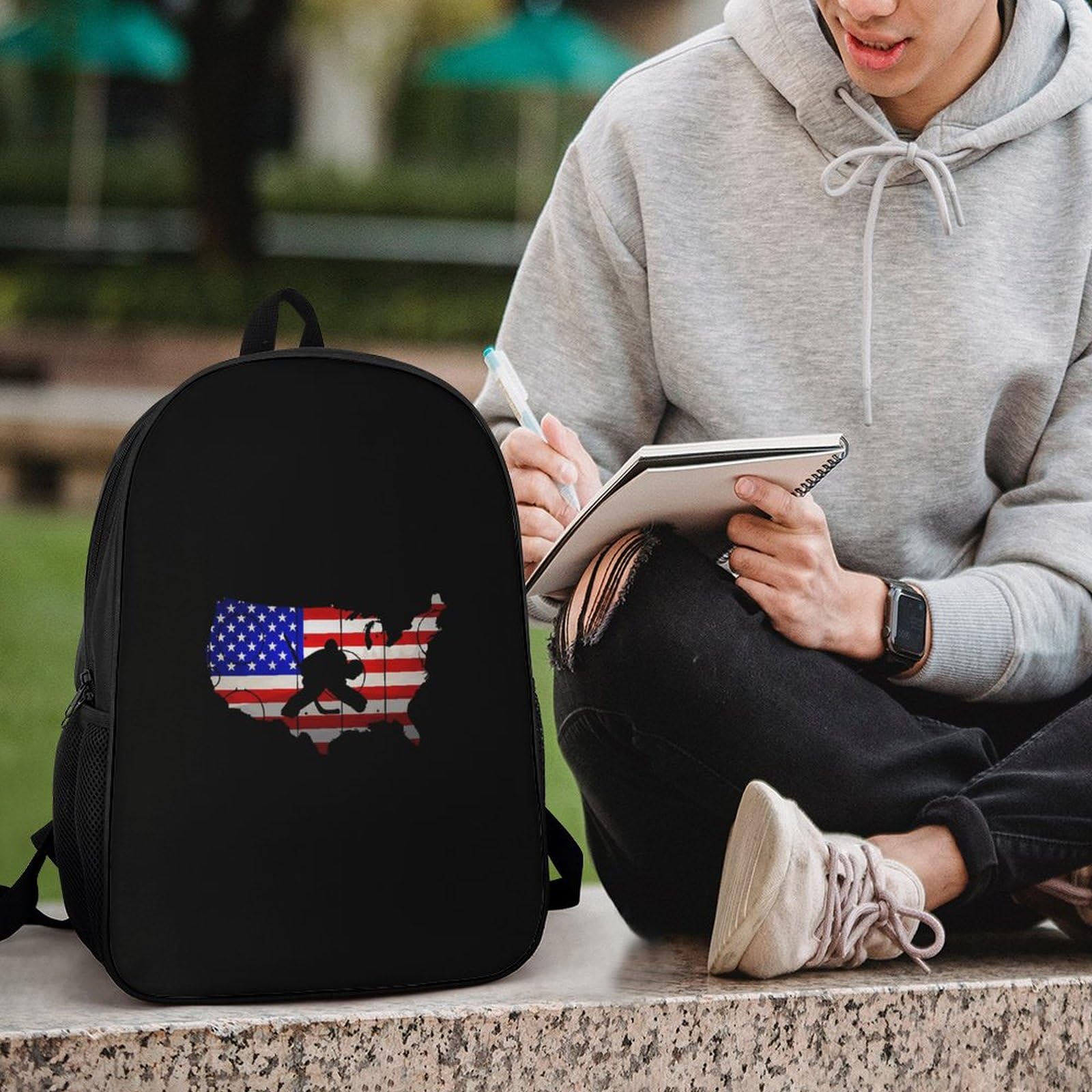 IOEDTHBJ 17 Inch Hockey American Flag Backpack - 3D Printed Laptop Bag for School & Travel - Durable Computer Backpack for Men & Women - Perfect for Work, College & Outdoor Adventures