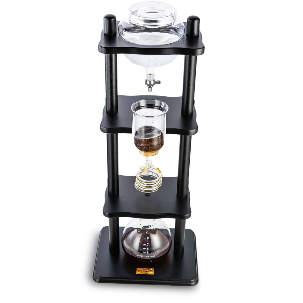 Premium Yama Cold Brew Coffee Maker with Slow Drip Technology - 32oz Large Capacity (6-8 Cups) - Black Wooden Straight Frame Tower for Iced Coffee - Perfect for Home, Office & Cafe Use