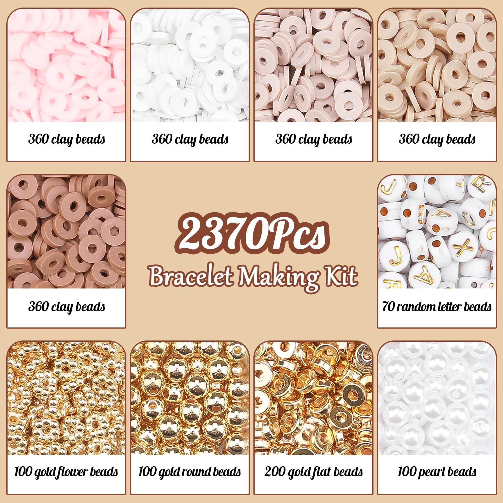 LUDUKOO 2370Pcs Polymer Clay Beads Bracelet Making Kit - DIY Friendship Bracelet Kit with Gold, Letter & Pearl Beads for Girls & Adults | Perfect for Jewelry Making, Gifts & Craft Projects