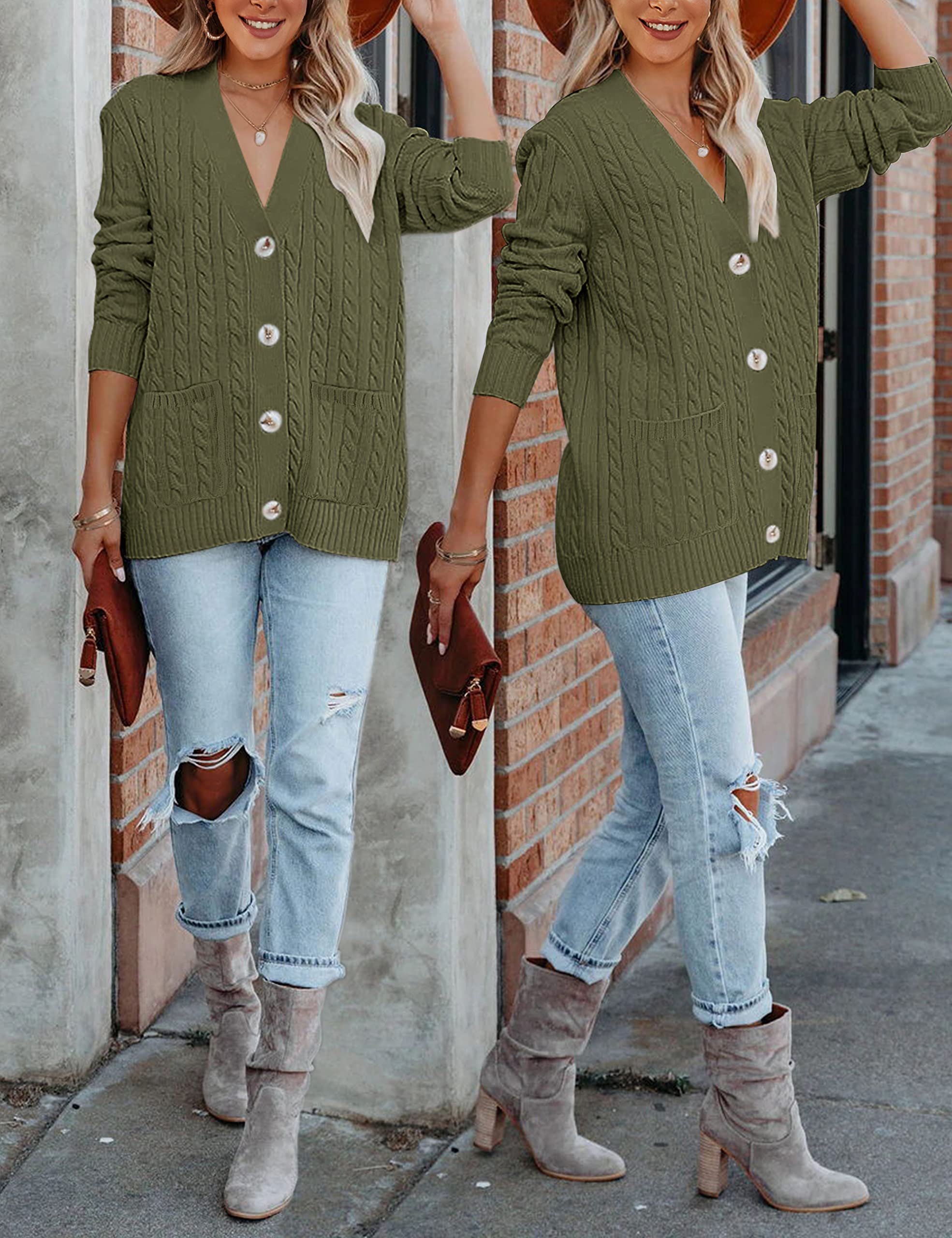 MEROKEETY Women's 2025 Long Sleeve Cable Knit Cardigan Sweater - Soft Button Up Open Front Coat with Pockets for Fall & Winter | Perfect for Office, Date Night and Casual Outfits