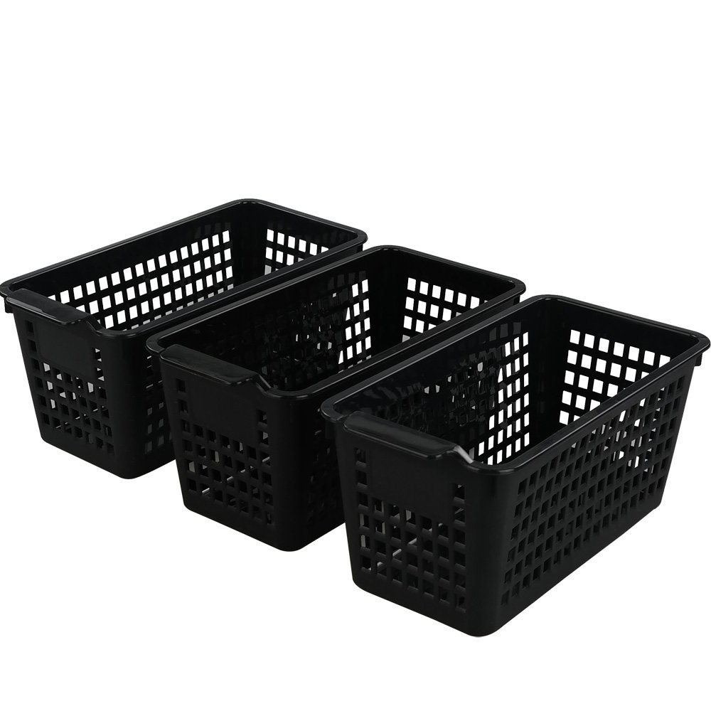 6-Pack Plastic Storage Trays & Baskets for Kitchen, Bathroom, Office Organization - Durable Stackable Containers for Pantry, Countertop, Drawer & Cabinet Storage