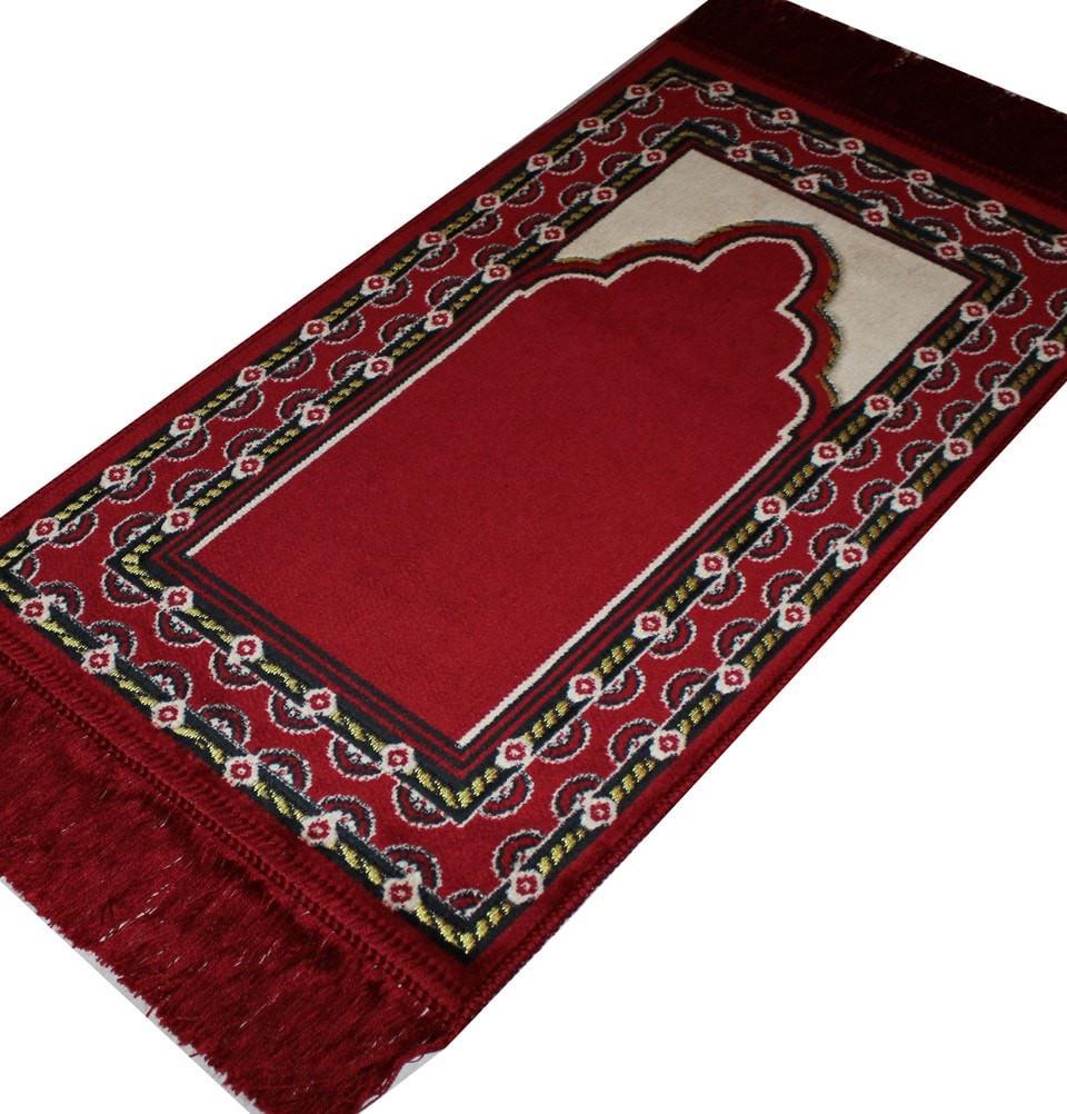 Premium Child Velvet Islamic Prayer Rug - Red with Dotted Border for Kids, Soft & Comfortable Prayer Mat for Home, Mosque & Travel - Perfect Gift for Muslim Children