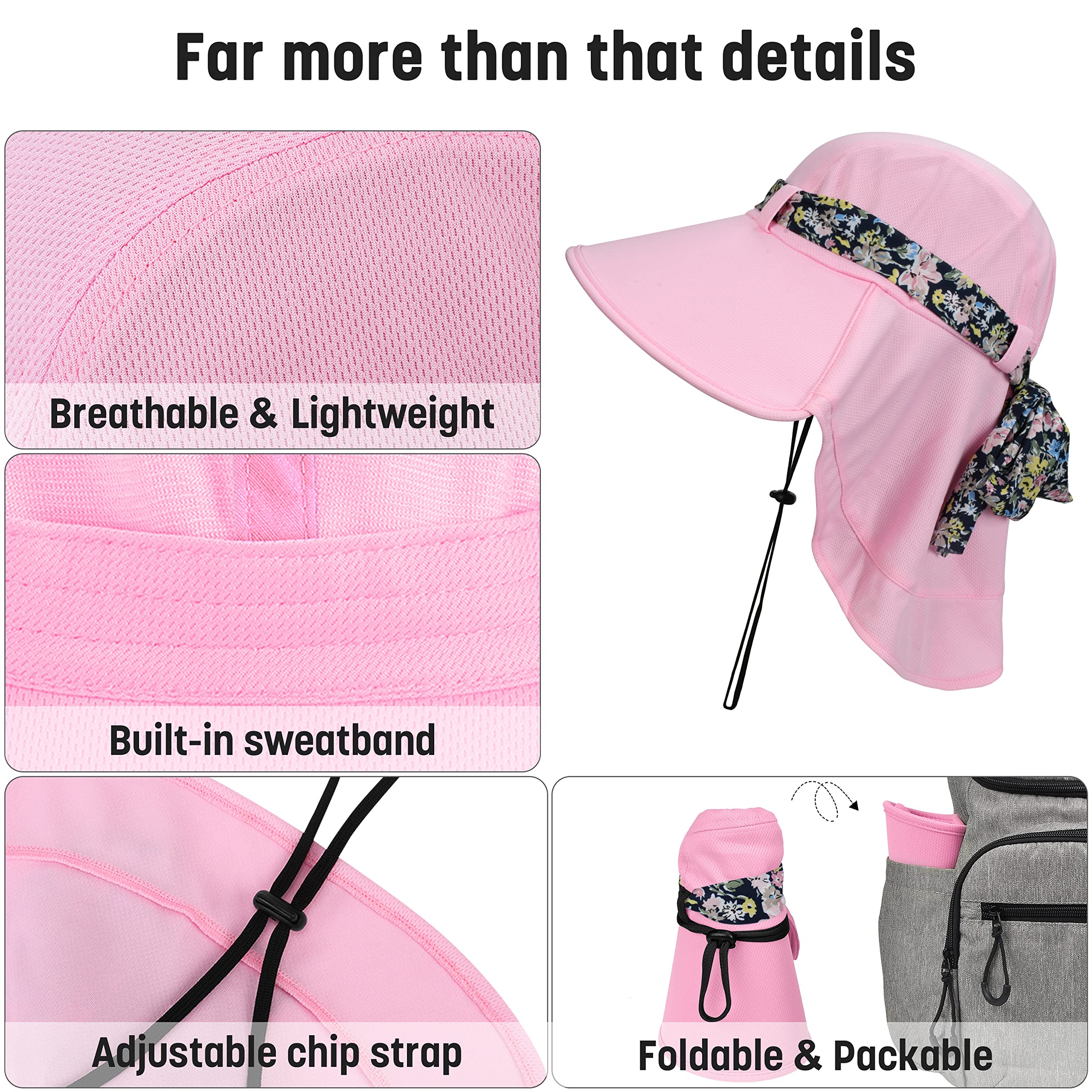 Solaris UPF 50+ Sun Protection Wide Brim Hat for Women - Packable Lightweight Summer Beach Hat with Cooling Neck Flap & Floral Scarf | Perfect for Gardening, Travel, Hiking, Outdoor Activities & UV Protection