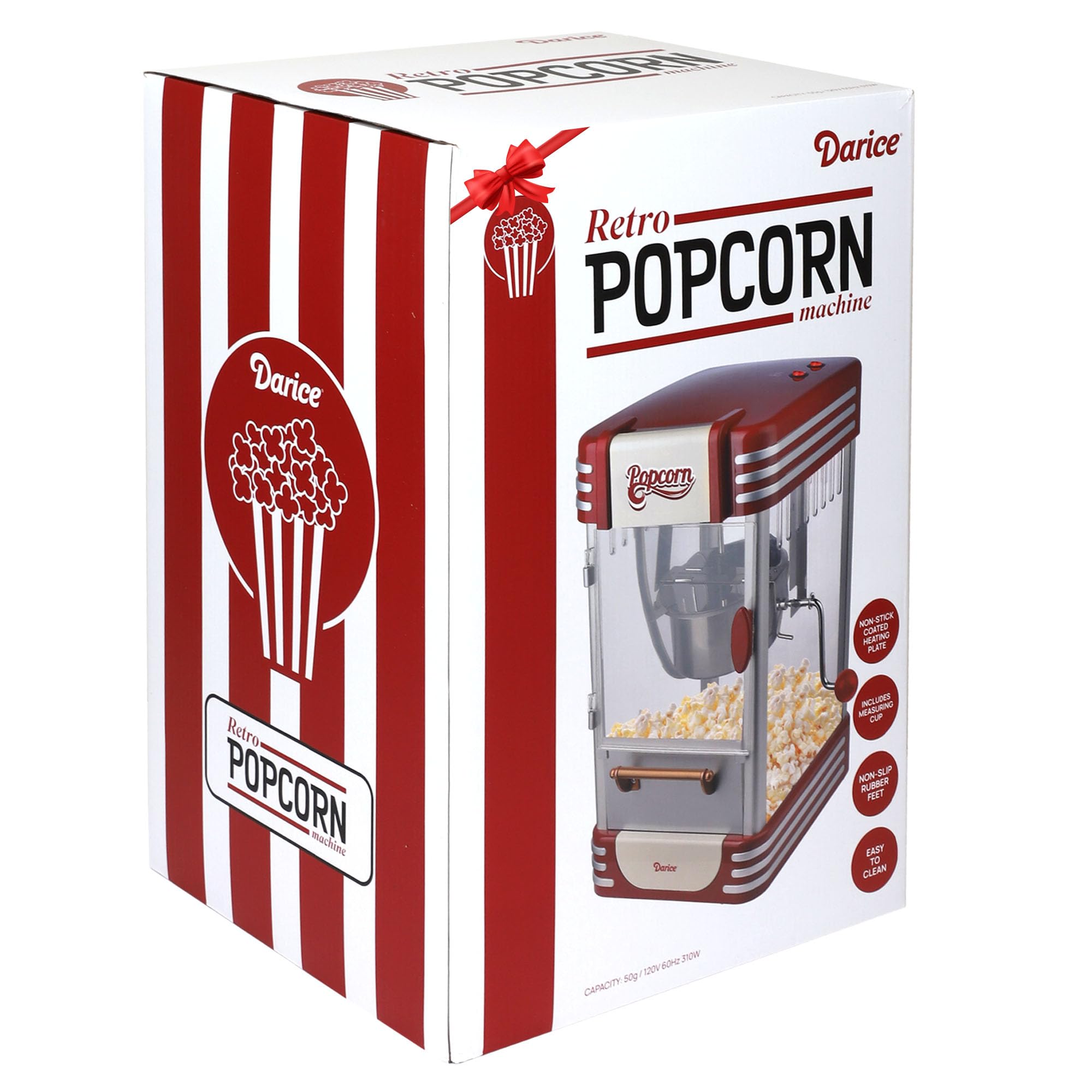 **Darice Retro Popcorn Machine with Measuring Cups – Non-Slip Popcorn Popper for Home, Parties & Events – Non-Stick Kettle Plate – Perfect for Movie Nights, Carnivals & Festivals**