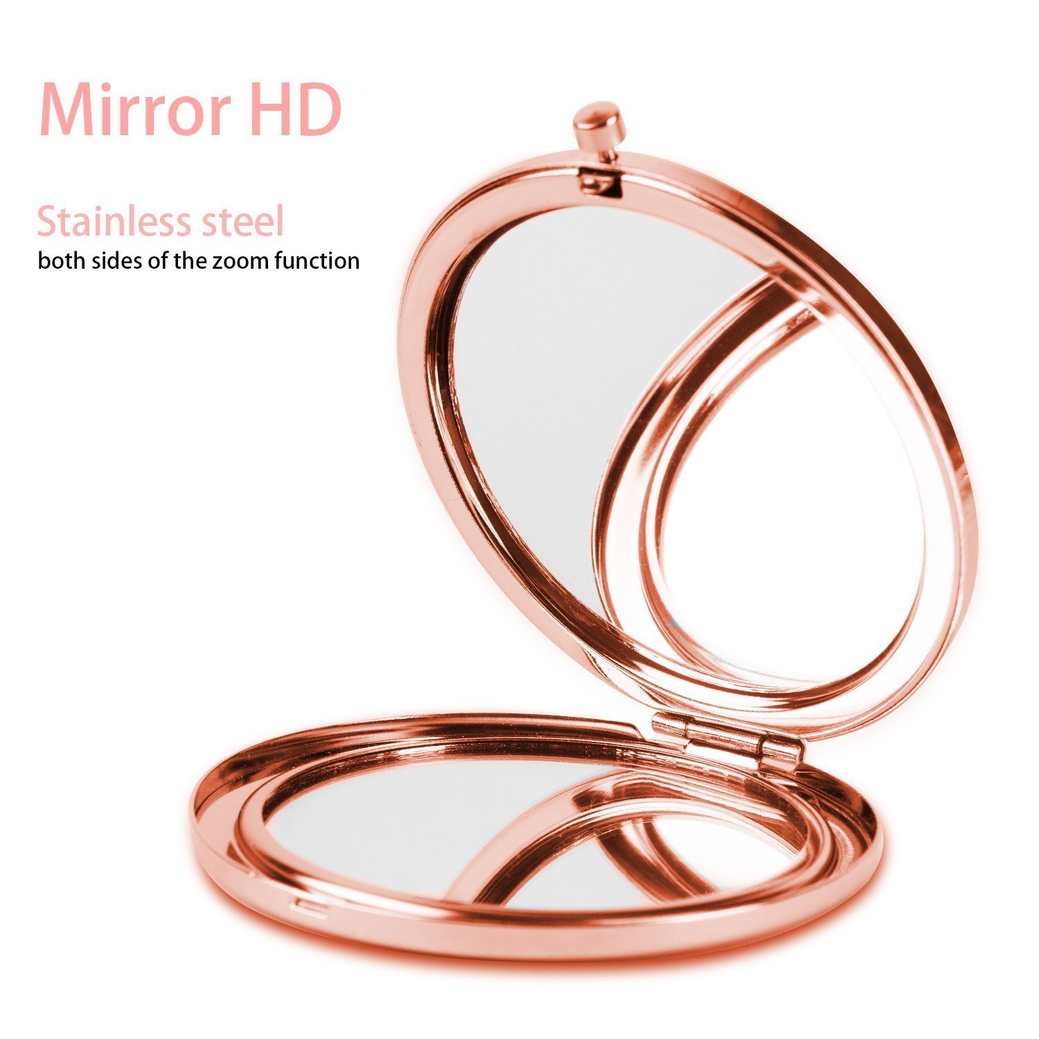 Rose Gold Travel Mirror Compact - Double Sided 2X & 1X Magnification Hand Mirror, Round Metal Bohemian Style Mirror for Women & Girls (Perfect for Travel, Makeup, and Gifts) - Unicorn Design