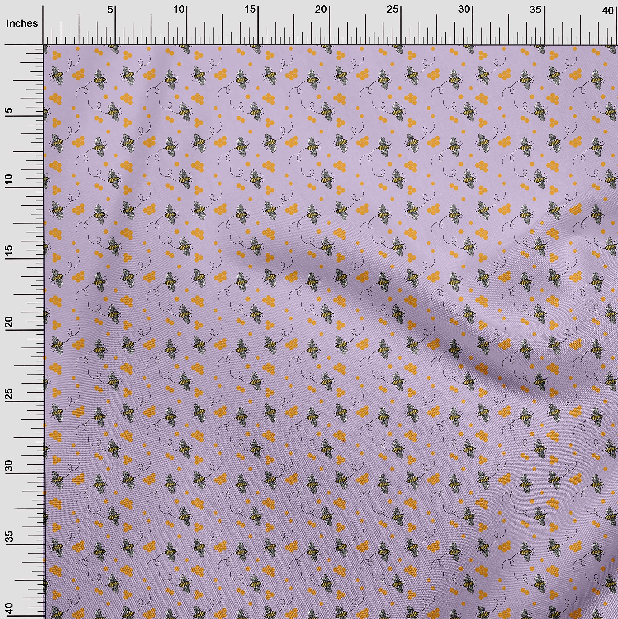 Velvet Lavender Fabric for Sewing - 58 Inch Wide Printed Craft Fabric with Honey Bees Design - Perfect for DIY Quilting, Home Decor & Fashion Projects