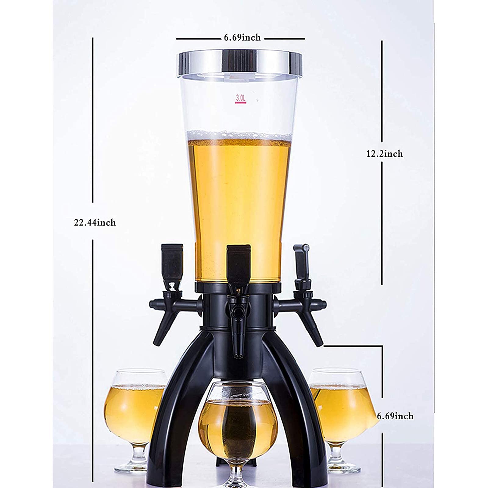 3.5L Beer Tower Dispenser with 3 Taps & Freeze Tube - Spherical Beverage Dispenser for Party, Bar, Restaurant, KTV, BBQ - Perfect for Draft Beer, Cocktails & Cold Drinks Serving