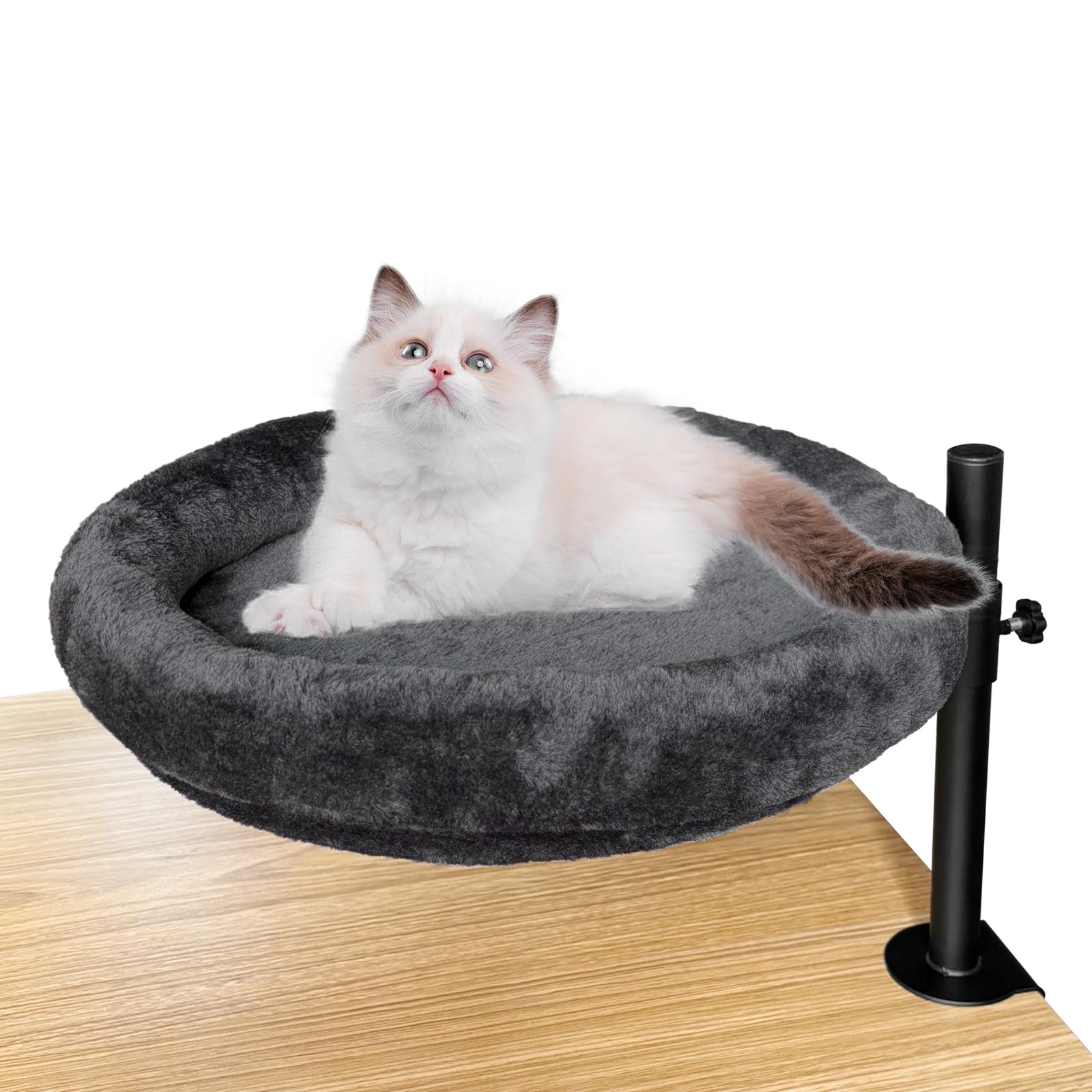 360° Rotating Adjustable Height Cat Bed for Desk - Cozy Pet Nest with Mat for Indoor Cats Under 25 lbs - Perfect for Office, Study & Home Workspace Comfort