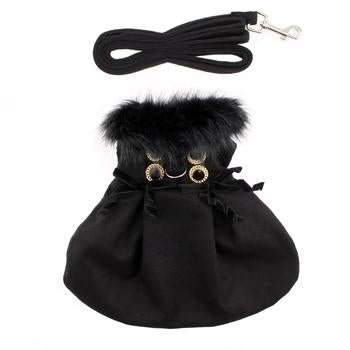 Premium Black Wool & Fur Dog Harness Coat - Warm Winter Dog Jacket for Small Medium Large Breeds - Perfect for Outdoor Walks & Cold Weather Protection