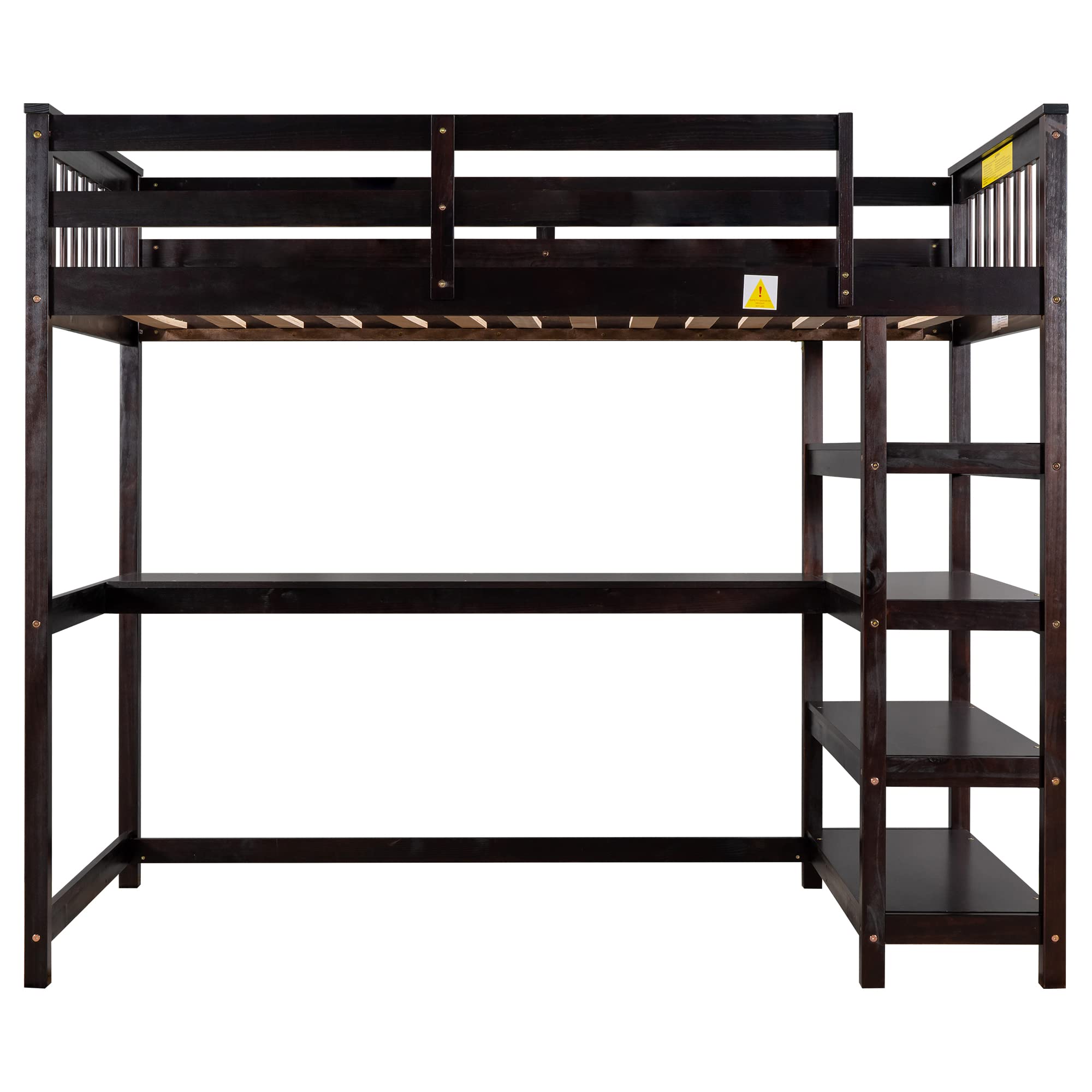 Harper & Bright Designs Twin Size Loft Bed with Desk - Wooden Study Loft Bed with Storage Shelves for Kids & Teens - Space-Saving Bedroom Furniture for Small Rooms - No Box Spring Needed - Espresso Finish - Perfect for Dorm Rooms, Studio Apartments & Kids' Bedrooms