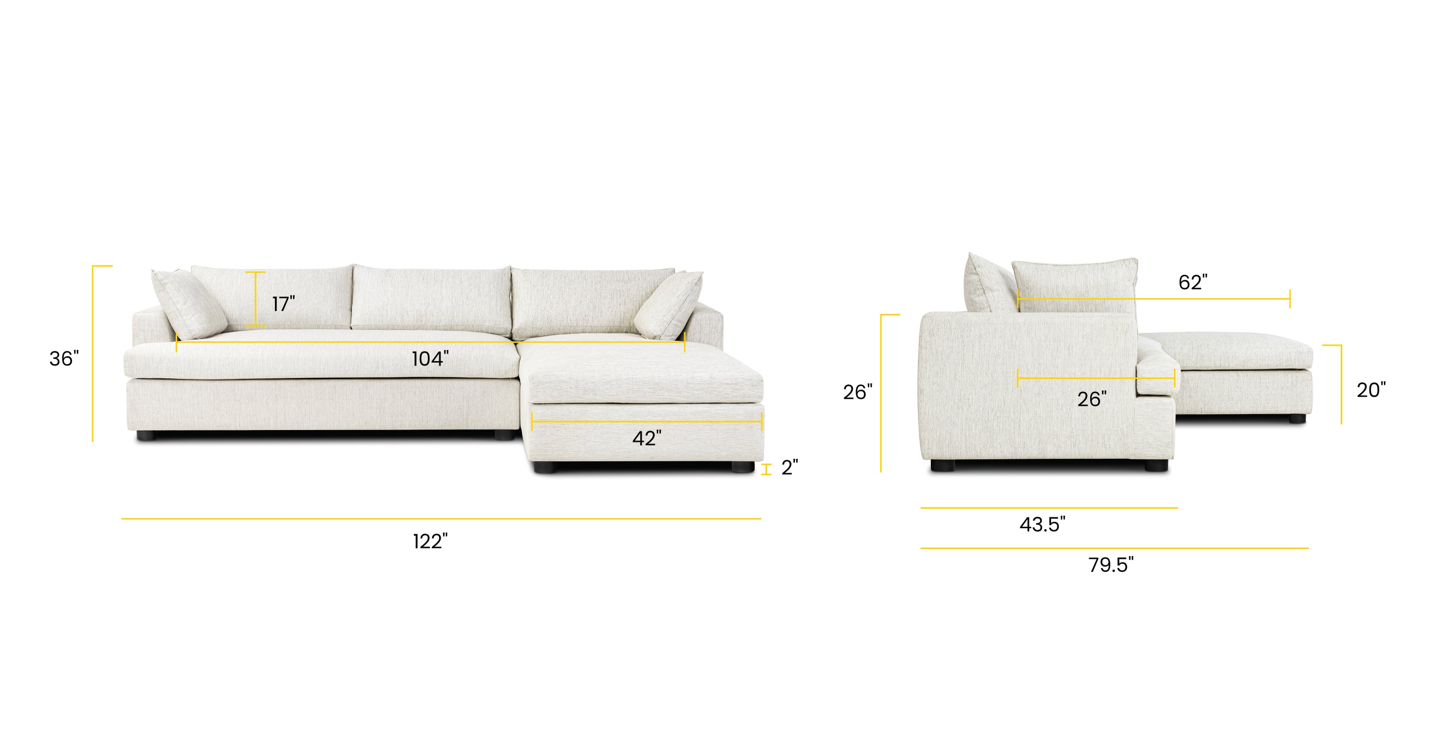 Milo Right Facing Sleeper Sectional Sofa with Chaise - Modern L-Shaped Couch for Small Spaces - Perfect for Living Room, Apartment, and Home Theater Comfort