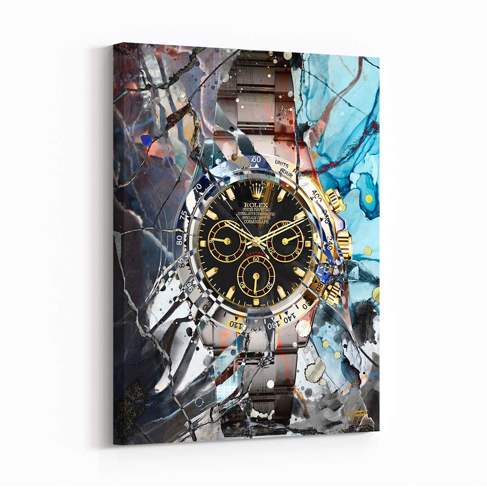 Inktuitive 'Oyster Time' Motivational Wall Art Canvas - Rolex Watch Inspirational Office & Living Room Decor - 24x18 Inch Black Framed Picture - Perfect for Home, Office & Gift Giving