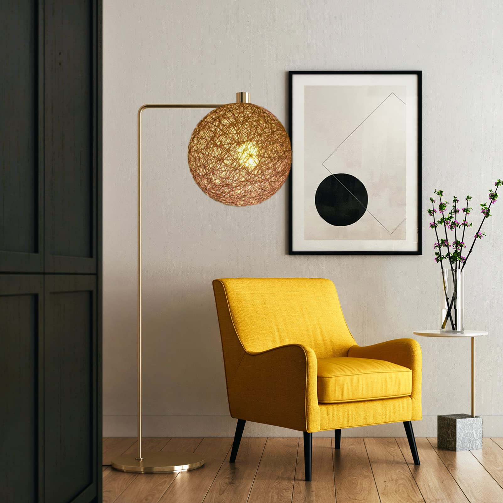 Beaupretty Rattan Ceiling Lamp - Round Woven Hanging Light Fixture, Modern Lattice Wicker Globe Ball Style Lamp Shade for Home, Restaurant, Cafe, Bedroom, Living Room (Dark Coffee) - Perfect for Boho, Farmhouse & Coastal Decor