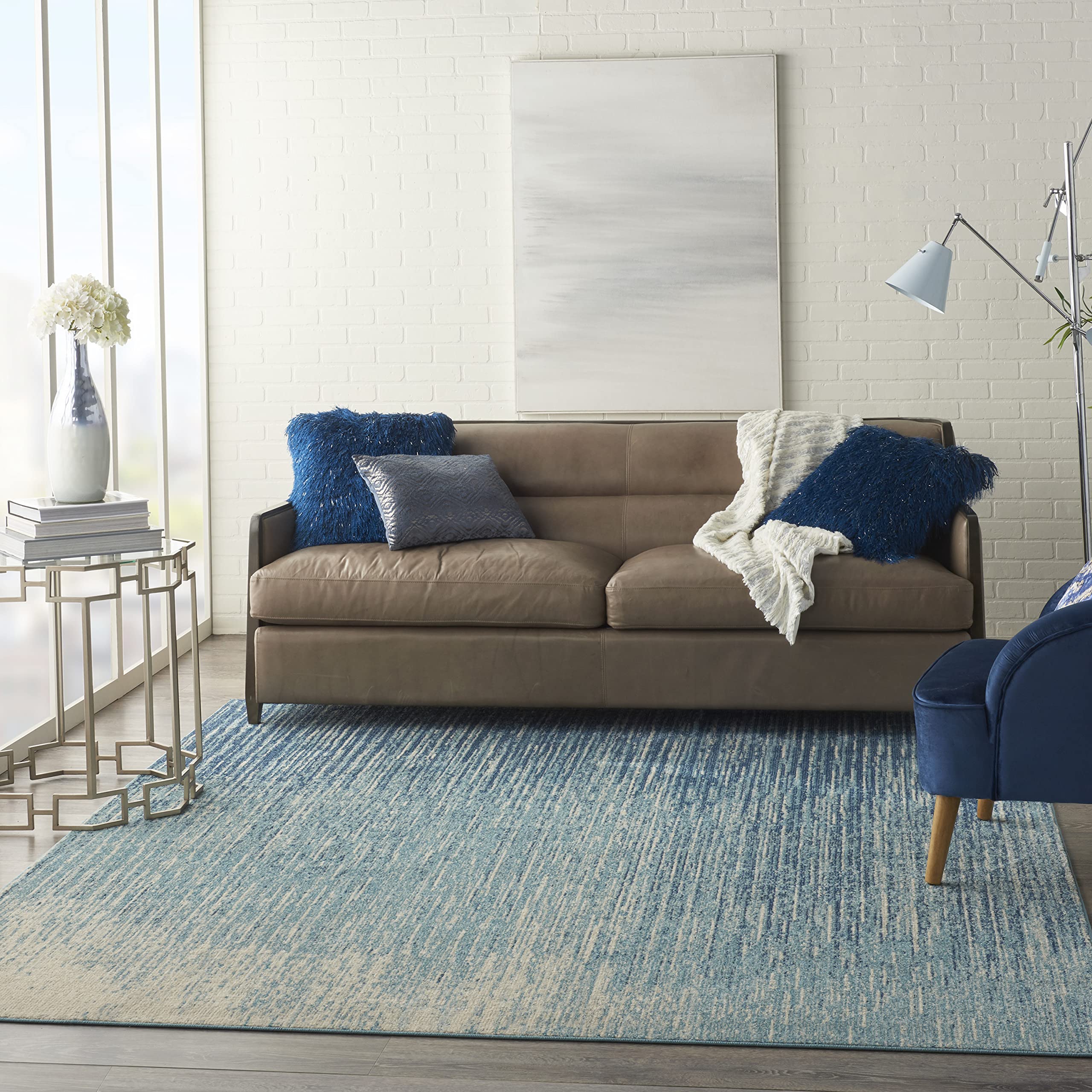 Nourison Passion Abstract Navy/Light Blue 8' x 10' Area Rug - Easy Clean, Non-Shedding, Stain Resistant - Perfect for Bedroom, Living Room, Dining Room & Kitchen Decor (8x10)