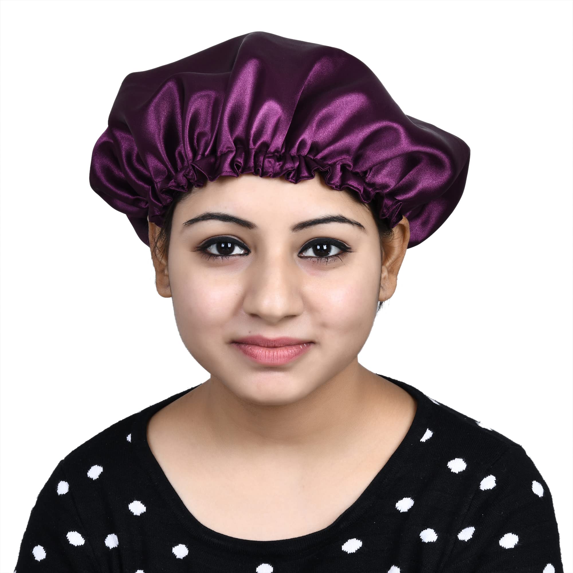NNR Satin Silk Premium Hair Bonnet for Women - Double Layered Elastic Sleeping Cap for Natural Hair Protection - Pack of 1 (Wine) - Perfect for Nighttime Hair Care & Travel Accessories