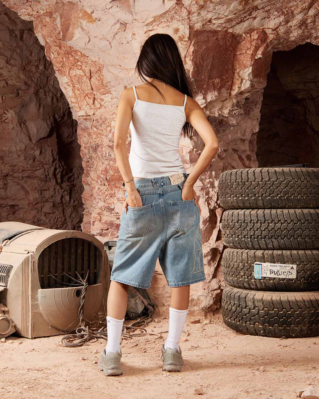 SSS Realism Vivant Denim Shorts - Washed Blue Distressed High Waisted Women's Jeans Shorts for Summer Casual Wear and Beach Outfits