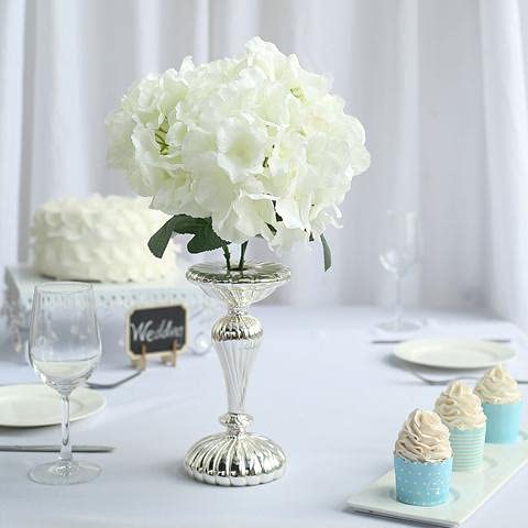 Artificial Silk Hydrangea Bush - Cream White Fake Flowers for Home Decor, Wedding Centerpieces, and Party Arrangements