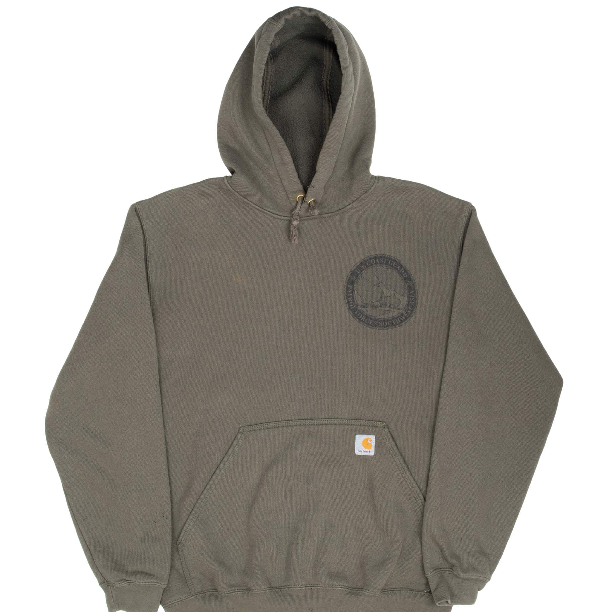 Vintage Carhartt US Coast Guard Southwest Asia Green Hoodie - Medium Size | Military-Inspired Pullover for Outdoor Work & Casual Wear