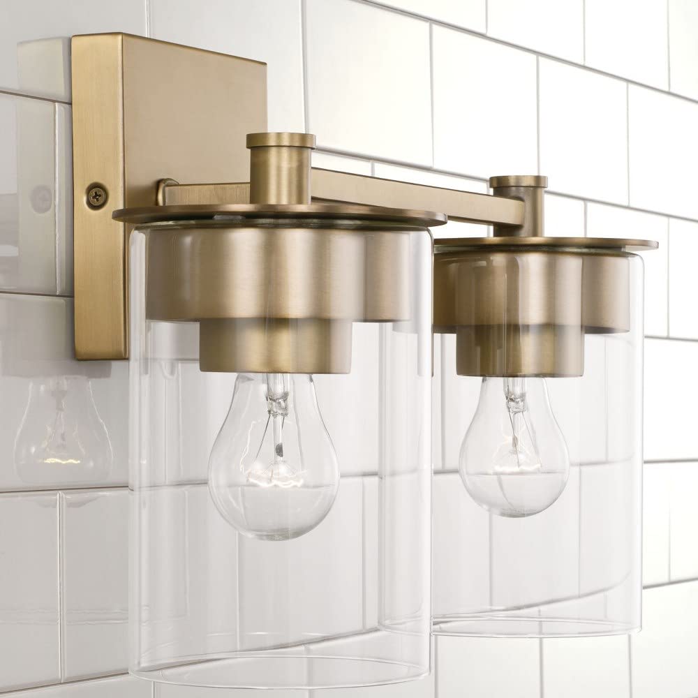 HomePlace Lighting 146821MB-532 2-Light Black Transitional Vanity Light with Clear Glass Cylinder Shades for Bathroom - 200W, 9