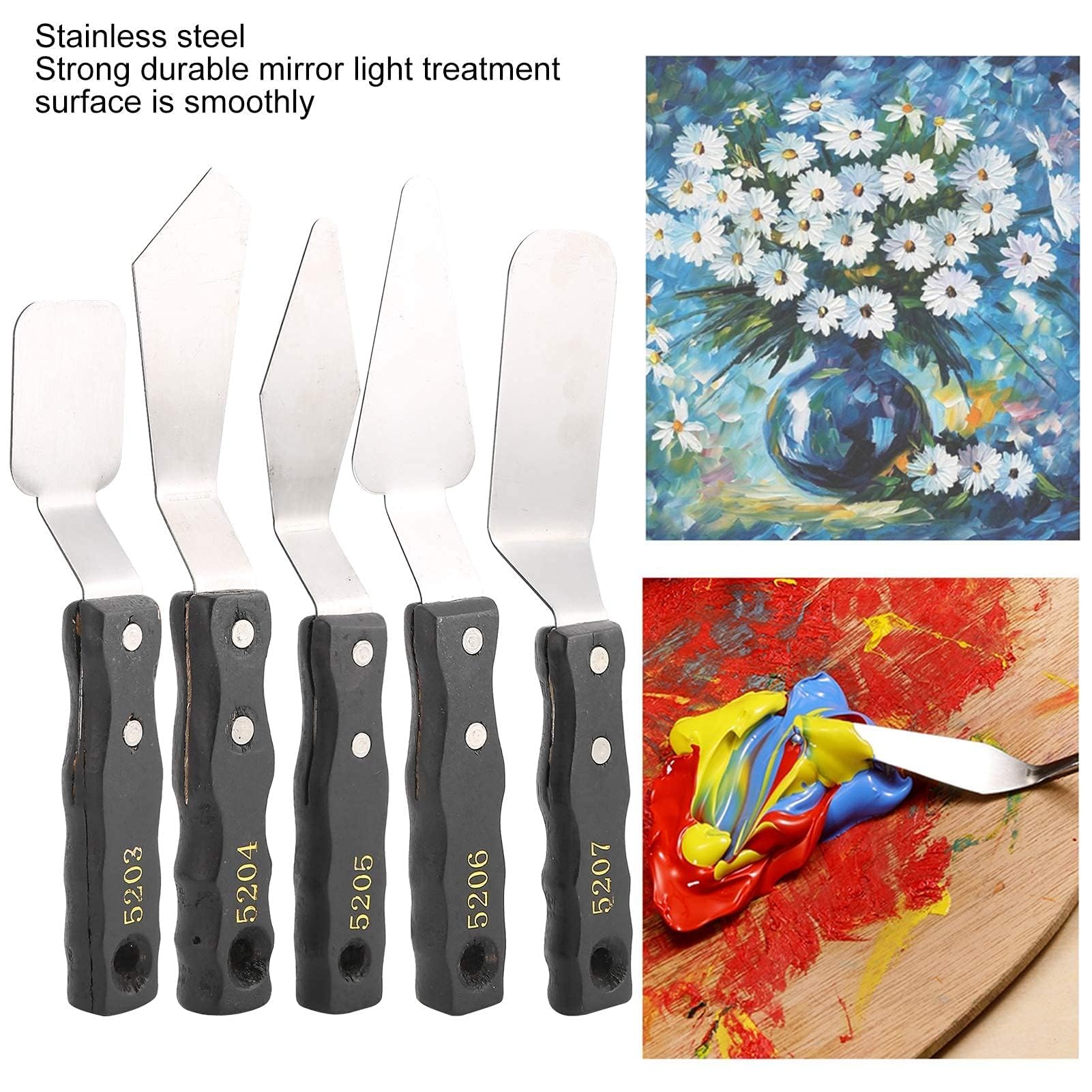 5-Piece Stainless Steel Art Palette Knives Set - Professional Oil & Acrylic Painting Tools for Canvas, Mixing & Texture Creation - Perfect for Artists & DIY Craft Projects