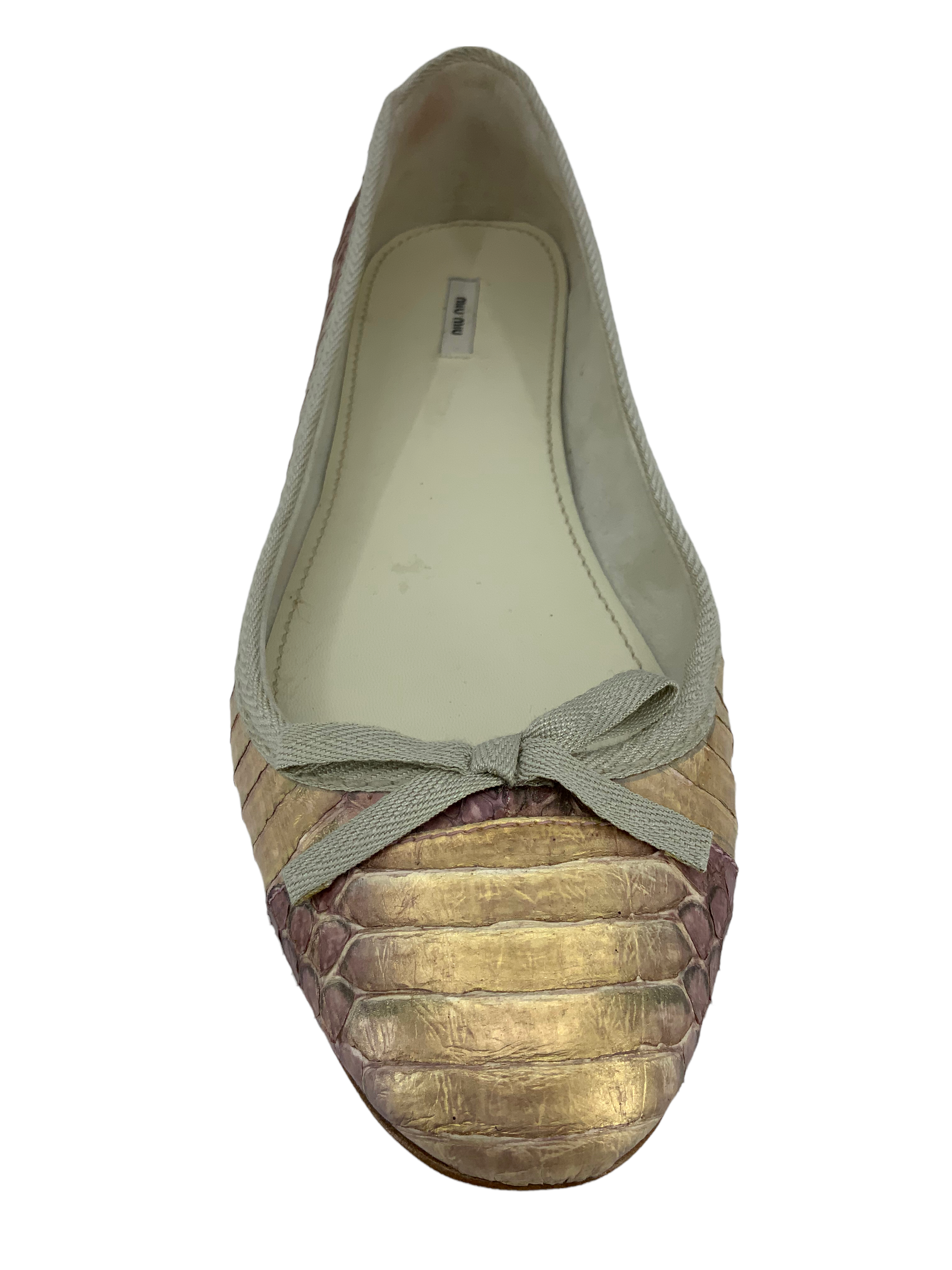 Miu Miu Women's Metallic Snakeskin Ballet Flats - Size 8 | Comfortable & Stylish Pointed Toe Shoes for Work, Party & Everyday Wear