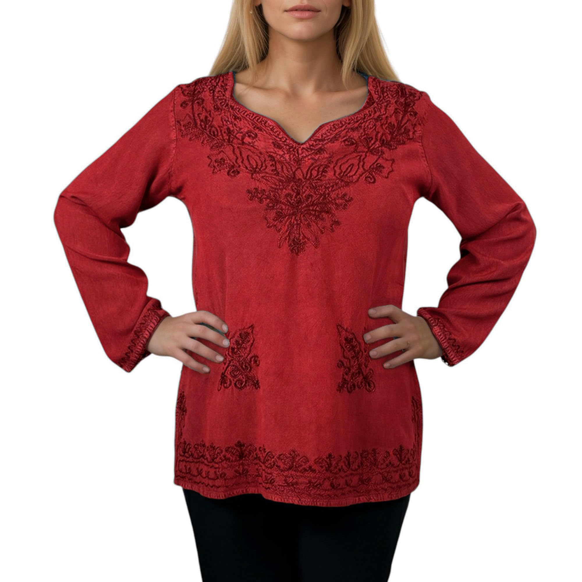Agan Traders 2025 Spring Long Sleeve Embroidered Blouse - Medieval Bohemian Vintage Tunic Top for Women | Perfect for Renaissance Fairs, Boho Festivals & Casual Chic Outfits