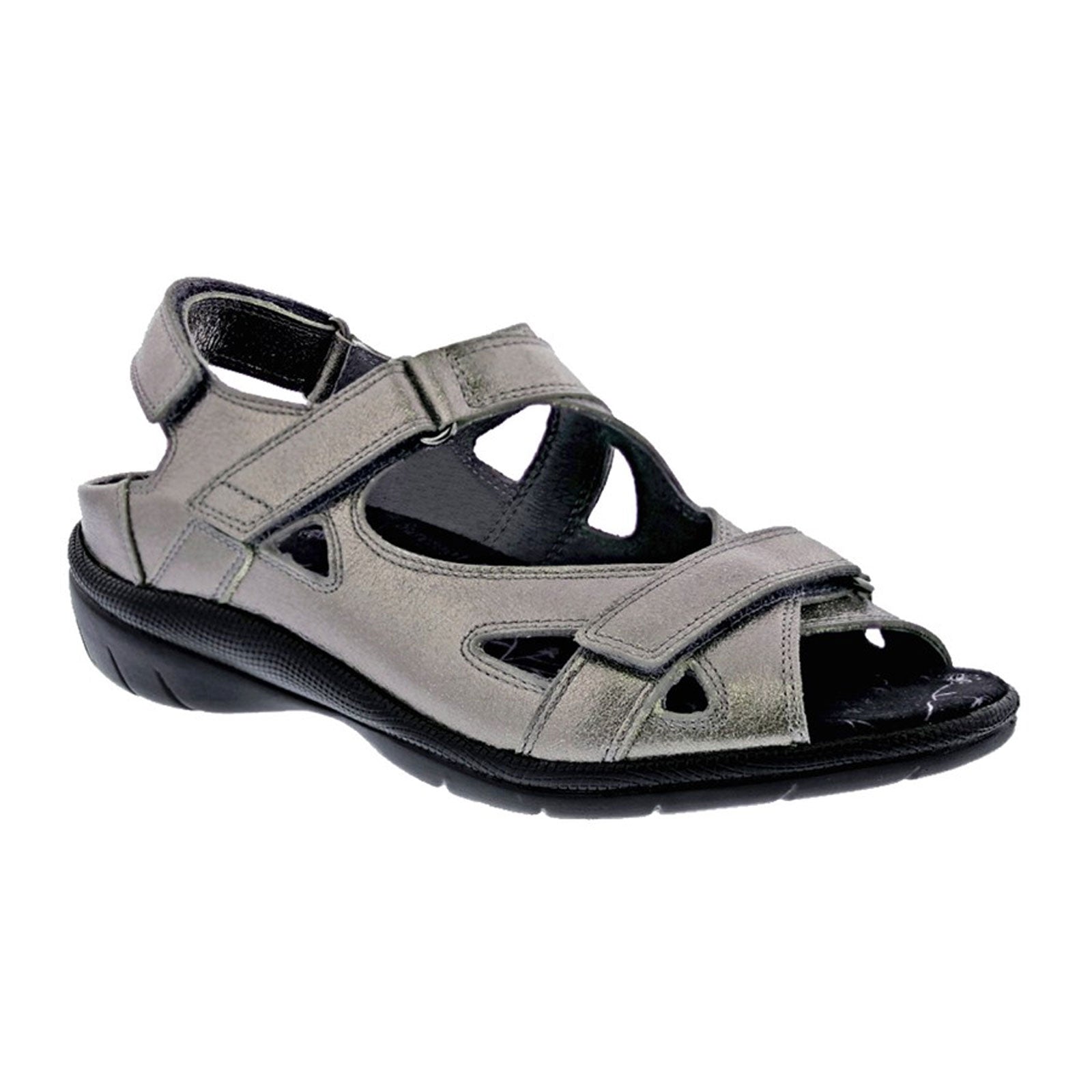 Drew Lagoon Women's Backstrap Sandal in Pewter Leather - Comfortable Casual Summer Sandals for Beach, Vacation & Everyday Wear