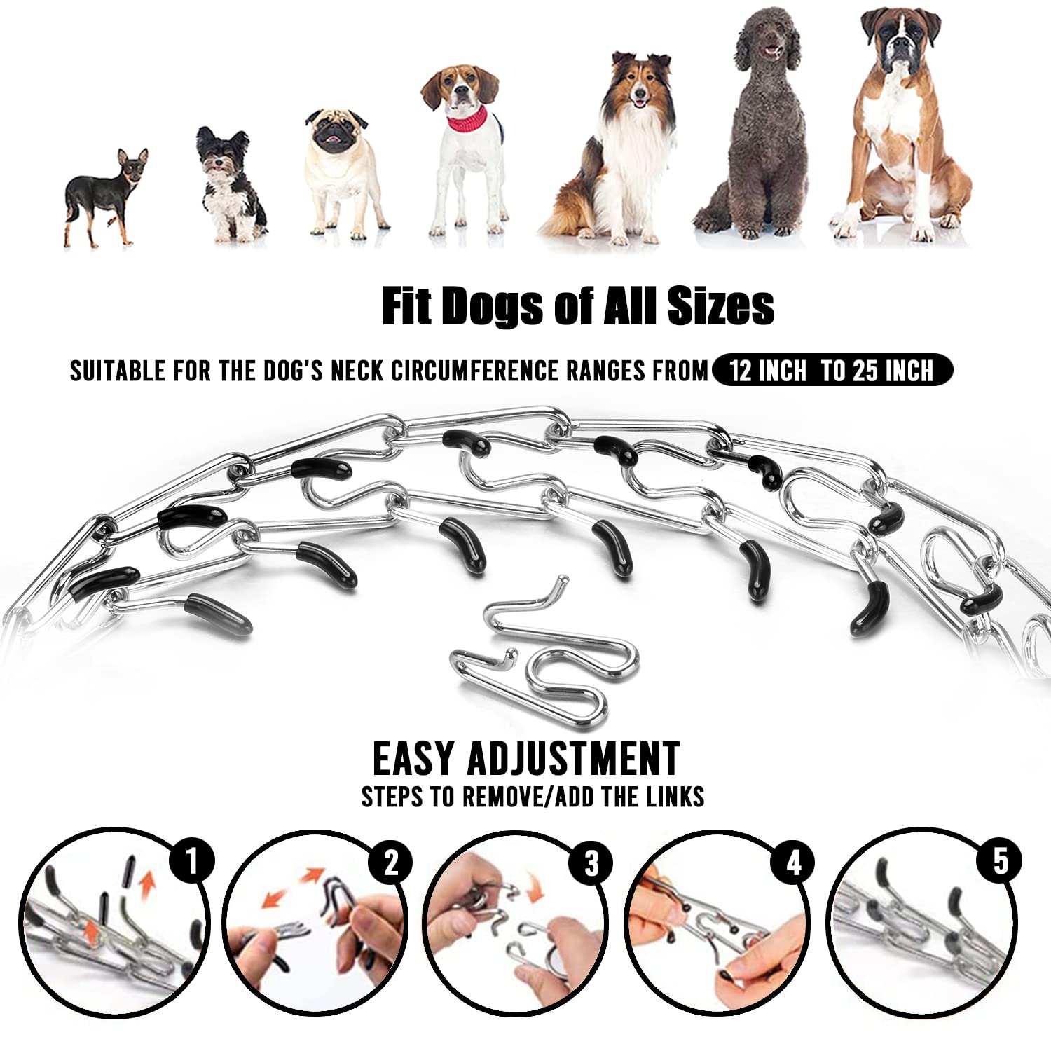 Adjustable Chain Dog Collar with Name Plate for Small, Medium & Large Dogs - Silver Tone (NL) | Durable & Stylish Pet Accessory for Walks, Training & Everyday Use