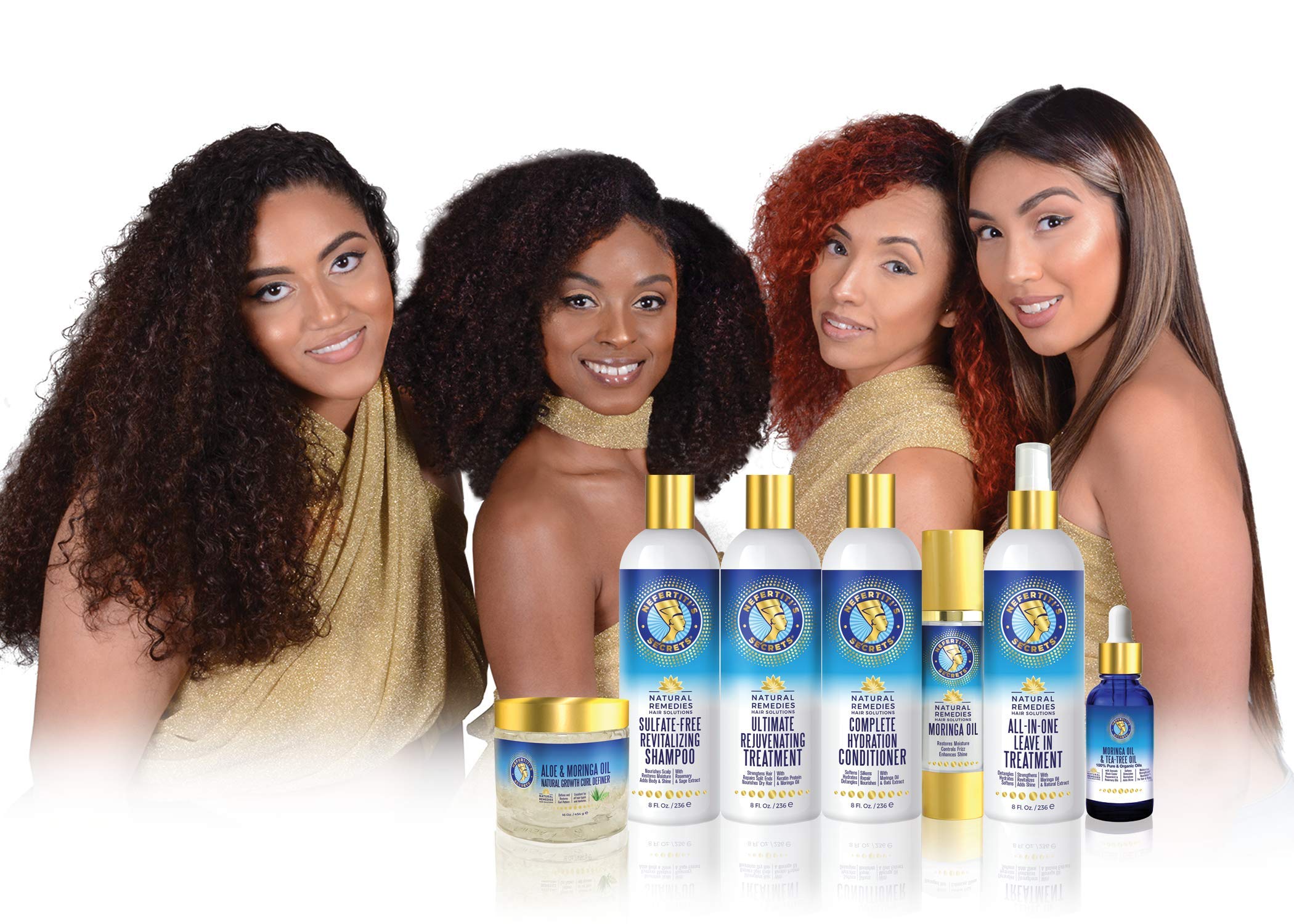 Nefertiti’s Secrets Natural Hair Care Set | 100% Pure Organic Oils Hydration Combo | Shampoo, Conditioner & Hair Treatment Kit | 7-Piece Gift Set for Dry, Damaged Hair | Perfect for Daily Hair Care & Gifting
