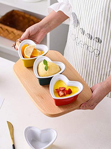 Heart-Shaped Porcelain Ramekin Bowls - Set of 4 Souffle & Creme Brulee Baking Dishes in Red, Green, Blue, Pink, Yellow | Perfect for Desserts, Party Serving & Romantic Dinners