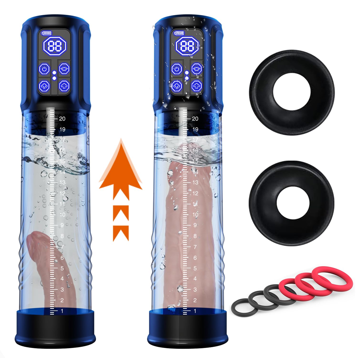 Electric Penis Pump for Men - 6 Silicone Rings, 4 Pressure Levels & 3 Smart Suction Modes - Waterproof Vacuum Cock Pump for Erection Enhancement & Sexual Performance - Perfect for Solo Play & Couples Intimacy