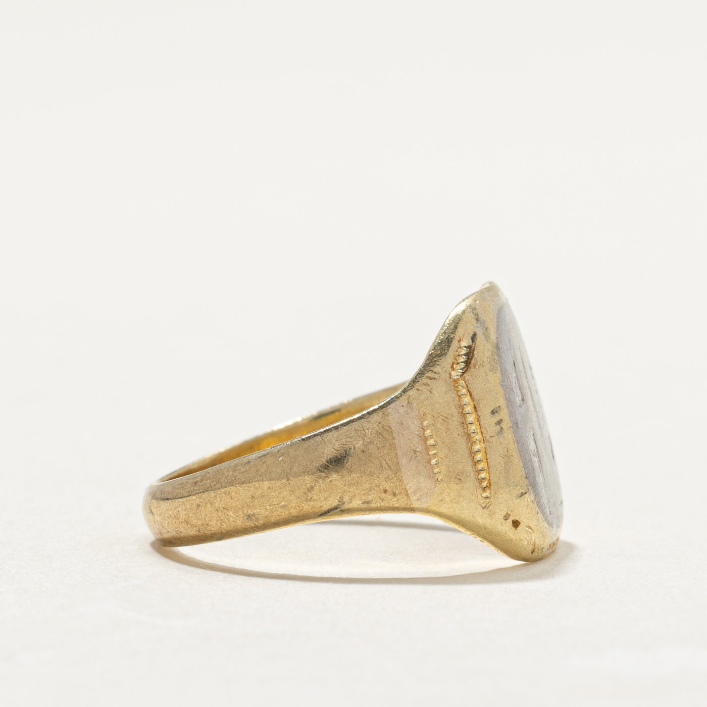 14K Yellow Gold Textured Signet Ring for Men & Women - Size 4.75 - Elegant Statement Jewelry for Everyday Wear, Gifts & Special Occasions