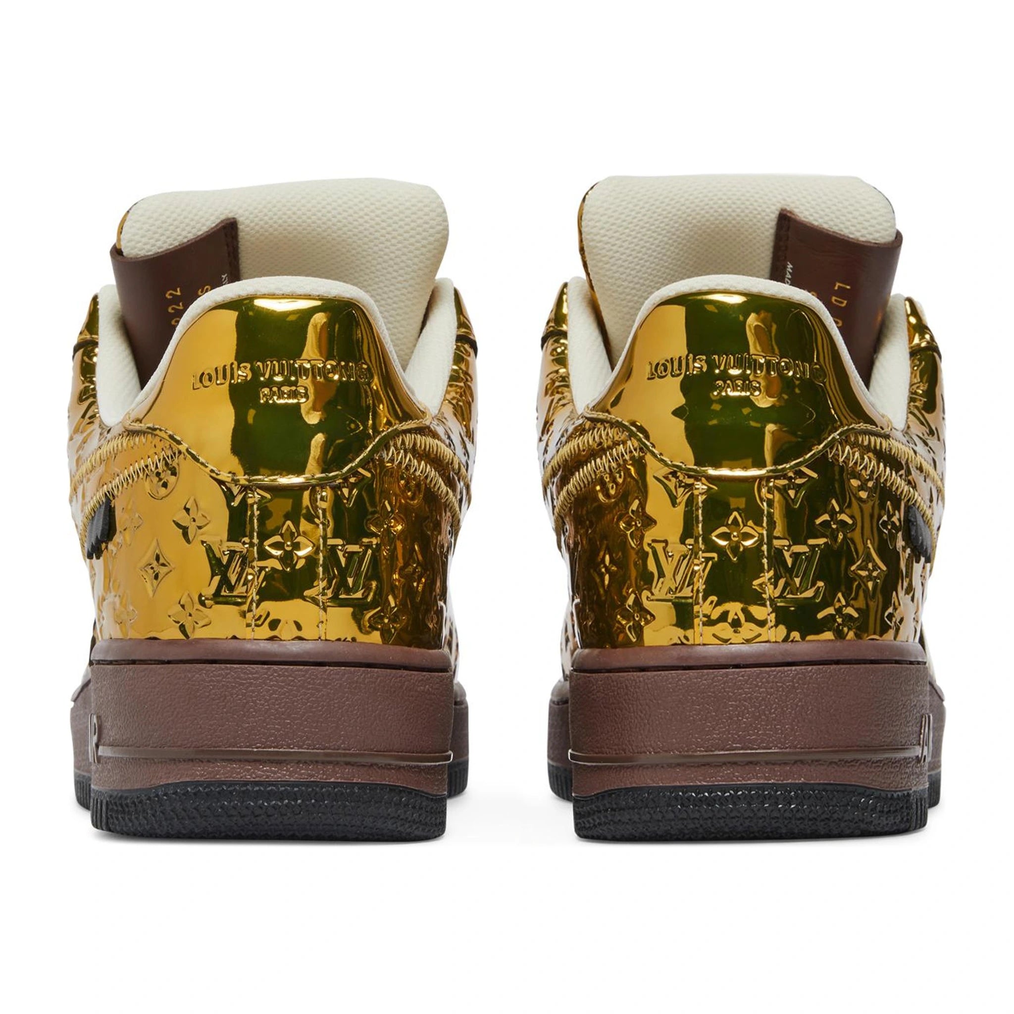 Authentic Louis Vuitton x Nike Air Force 1 Low Metallic Gold Sneakers - Limited Edition Luxury Collab for Men & Women | Perfect for Streetwear Fashion & Sneaker Collectors