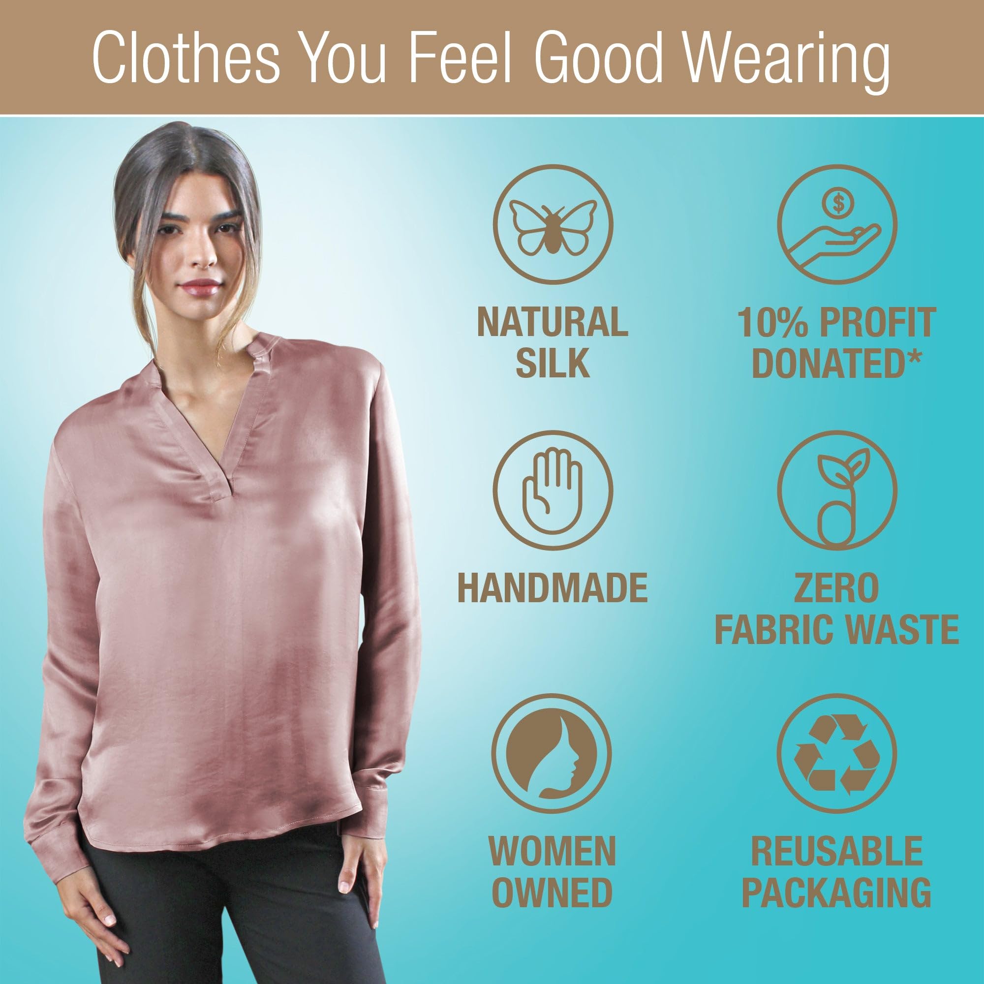 Luxury Artisan Silk Blouse Tunic for Women - Long Sleeve Pure Silk Shirt - Elegant Office Wear & Evening Party Outfit