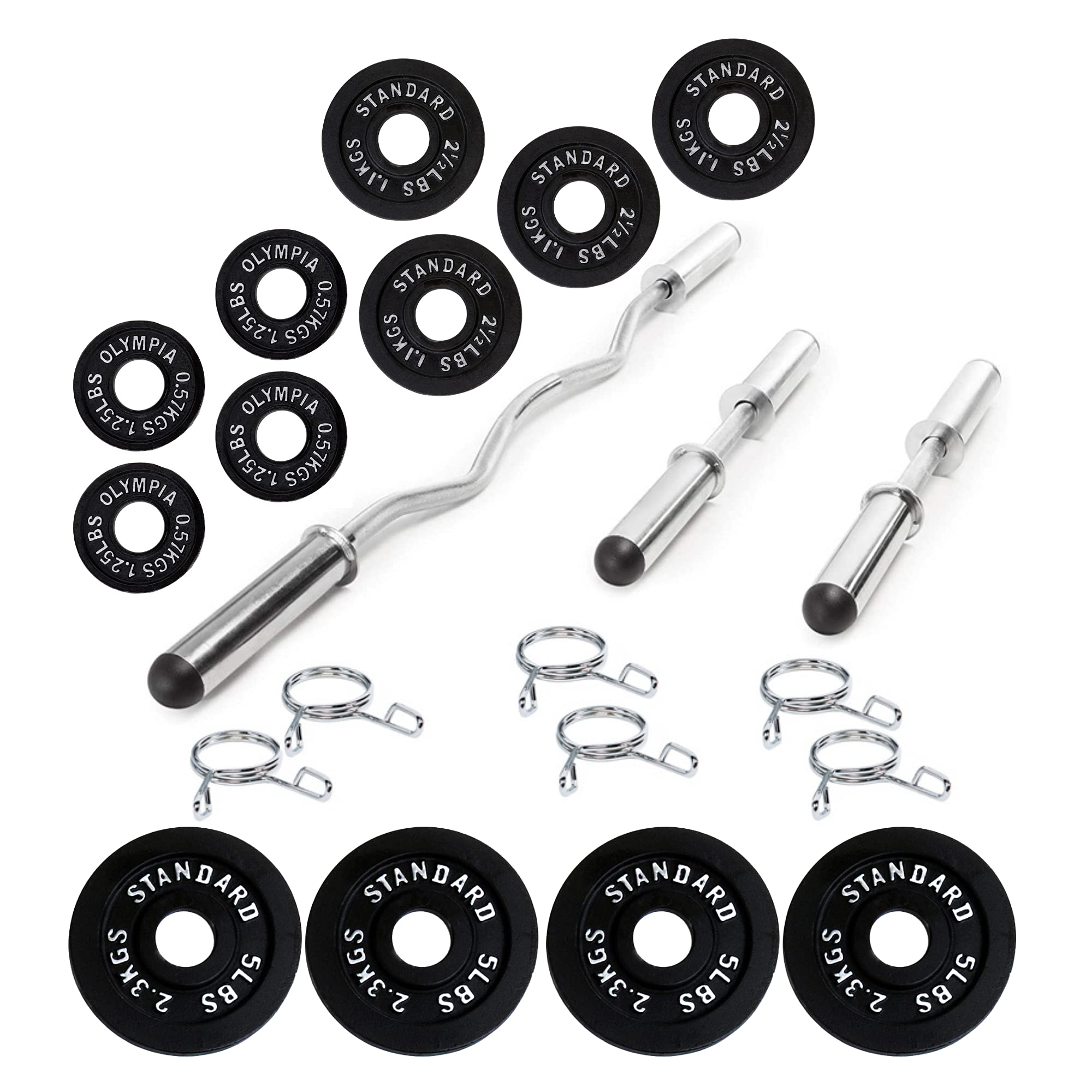 Ader Chrome Olympic 2-Inch Hollow Bar Weightlifting Kit with Black Plates (4x1.25+2.5+5lb=35lb Total) - Perfect for Home Gym Strength Training & CrossFit Workouts