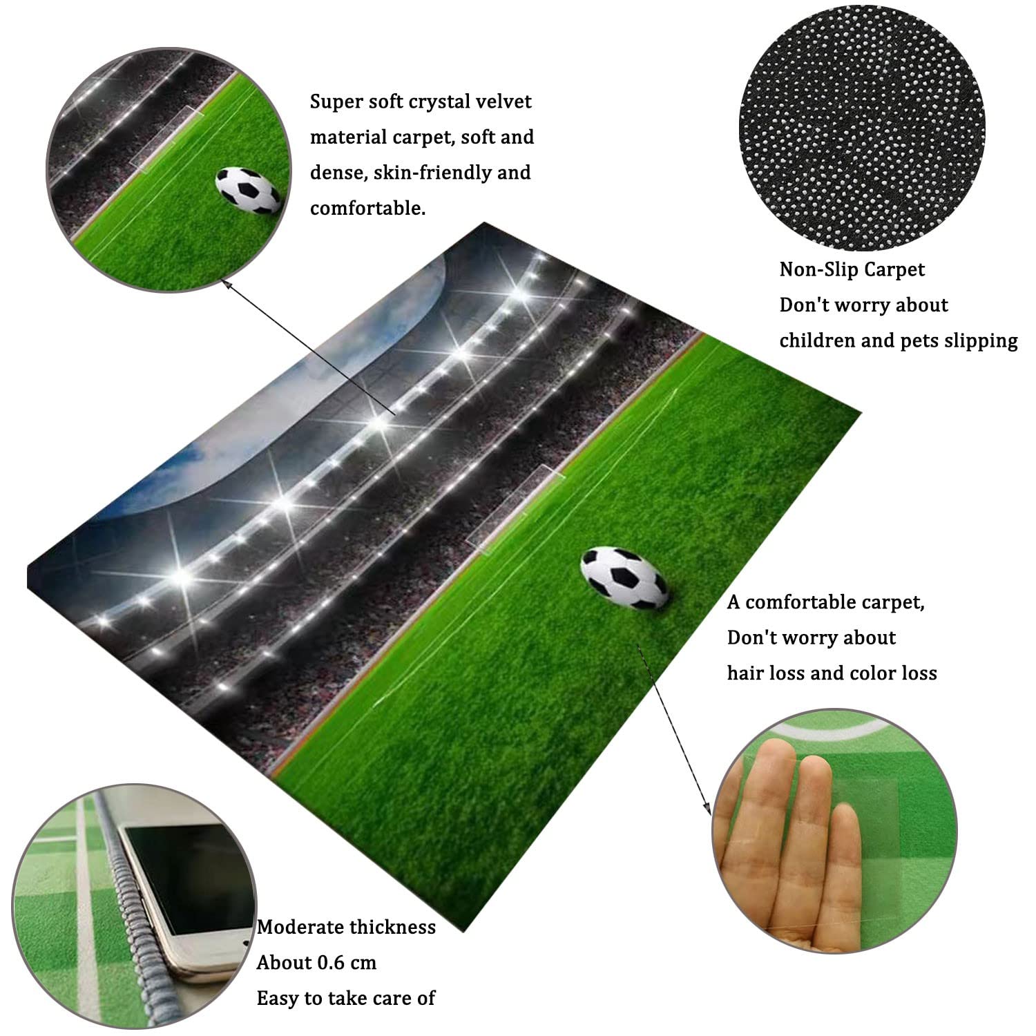 **5x8 Kids Soccer Field Rug - Non-Slip Football Playmat for Boys & Girls Bedroom, Sports Room & Living Room - Durable Green Carpet for Play Area & Game Room Decor**