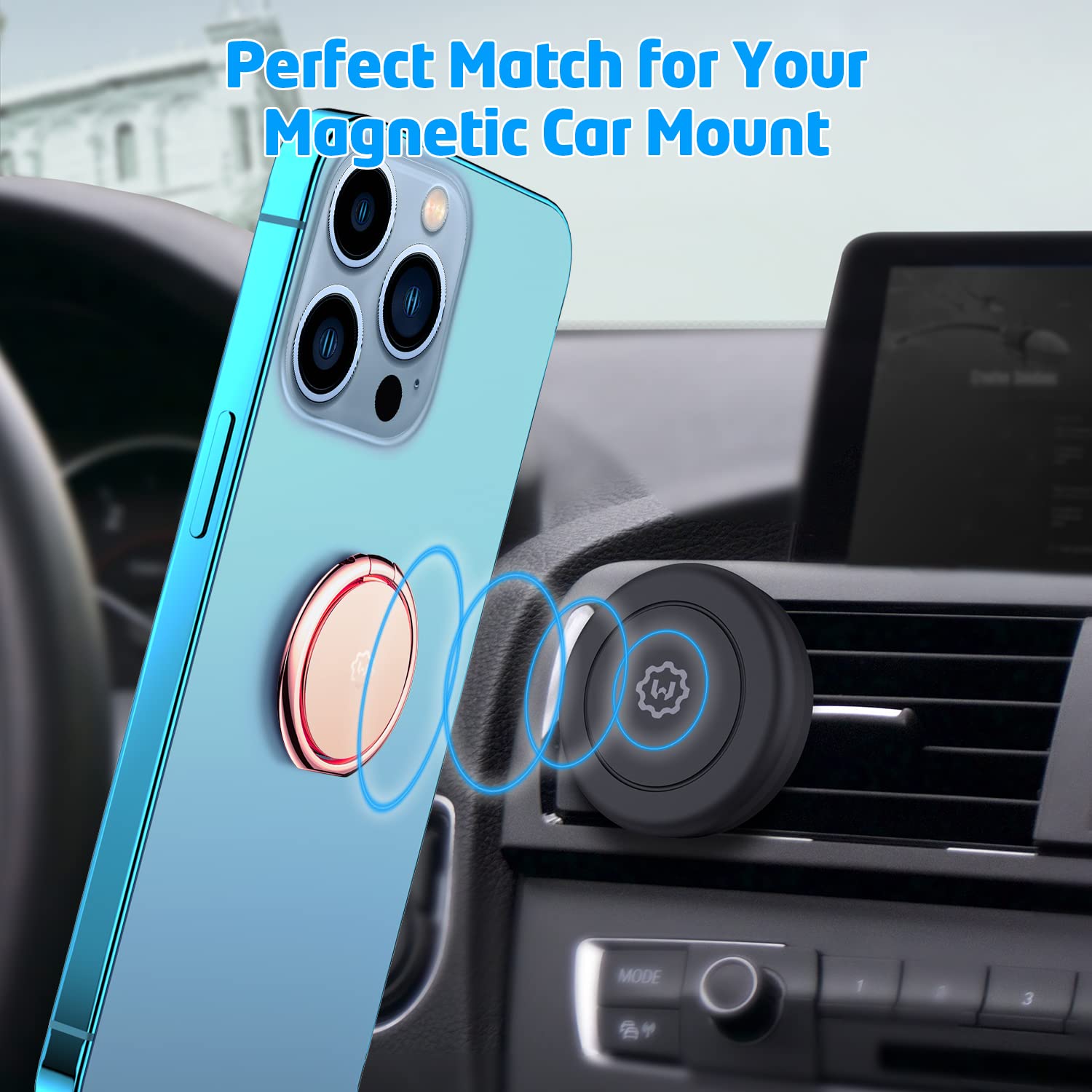 WixGear (2 Pack) Magnetic Phone Ring Holder & Kickstand - Universal Finger Grip for All Phones, Compatible with Magnetic Car Mounts - Rose Gold | Perfect for Driving, Selfies, and Hands-Free Use