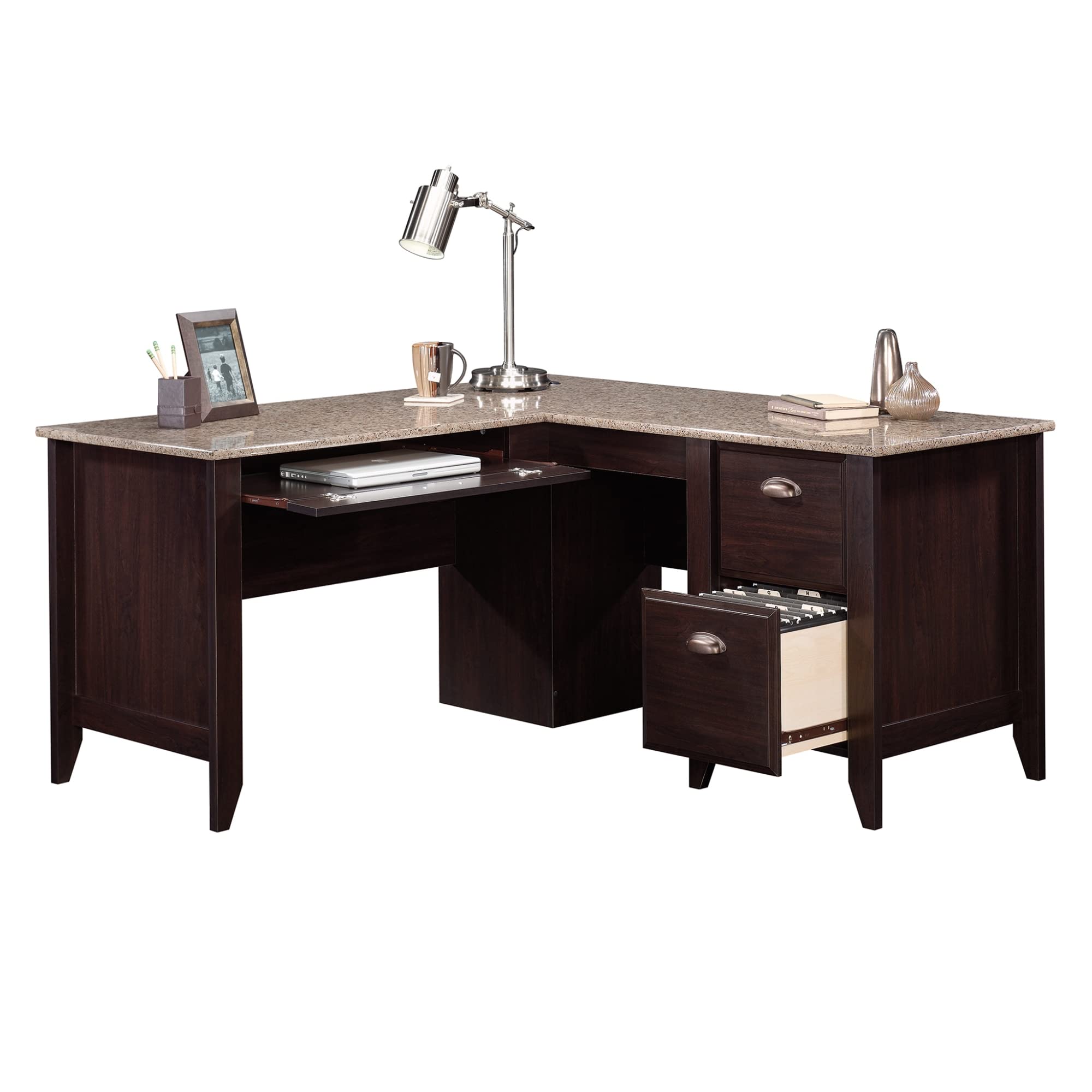 Sauder Samber 60-Inch Wide L-Shaped Transitional Computer Desk in Jamocha Finish - Perfect for Home Office, Gaming Setup & Small Workspaces
