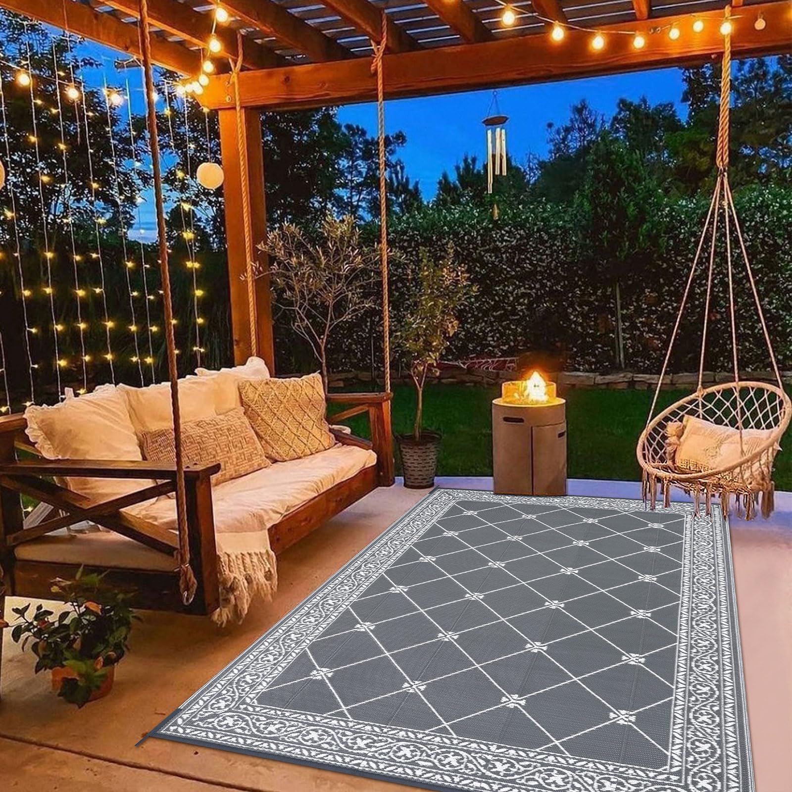 HiiARug Reversible 6'x9' Outdoor Rug - Durable Plastic Straw Patio Mat for Garden, Backyard, Deck, Picnic & Camping | Waterproof & UV Resistant for All-Weather Use (Grey) - Perfect for RV, Poolside, and Outdoor Decor