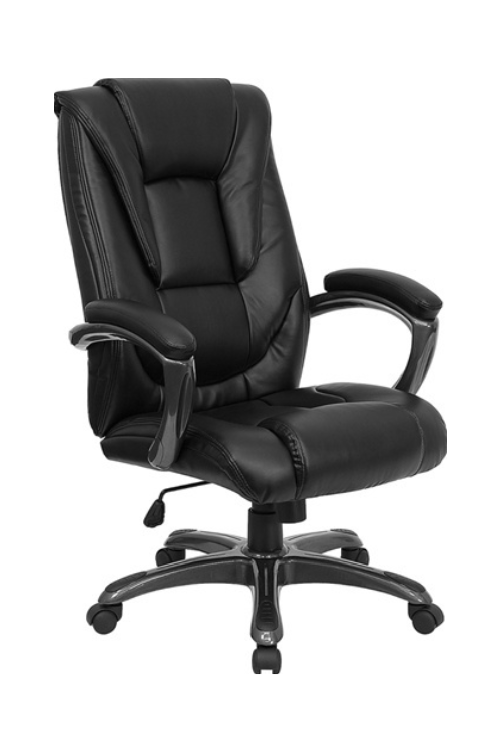 Premium FLASH Oma High Back Executive Office Chair - Black LeatherSoft Upholstered Ergonomic Swivel Chair with Adjustable Arms & Smoke Metal Base | Perfect for Home Office, Gaming & Workspace Comfort