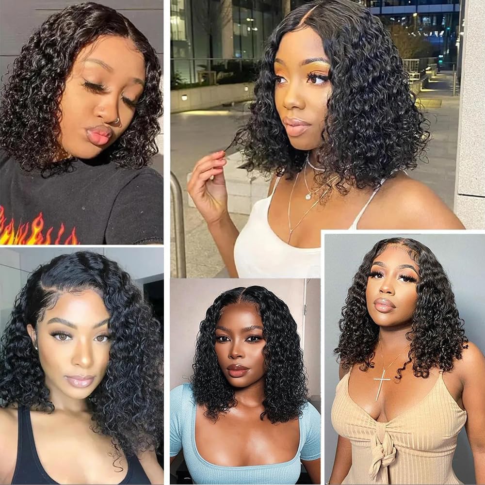 5x5 HD Lace Closure Bob Wig - 180% Density Human Hair Water Wave Glueless Wigs | Pre Plucked Natural Hairline | Wear & Go Style (12 Inch, Natural Black) for Everyday Wear, Parties & Special Occasions