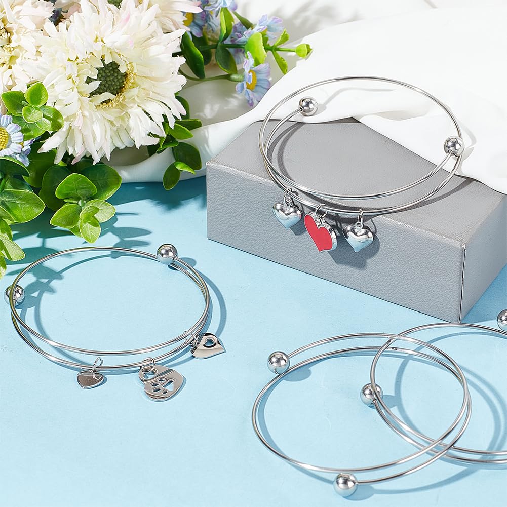 10pcs Adjustable Stainless Steel Blank Cuff Bracelets with Removable Ball Beads - 2.5
