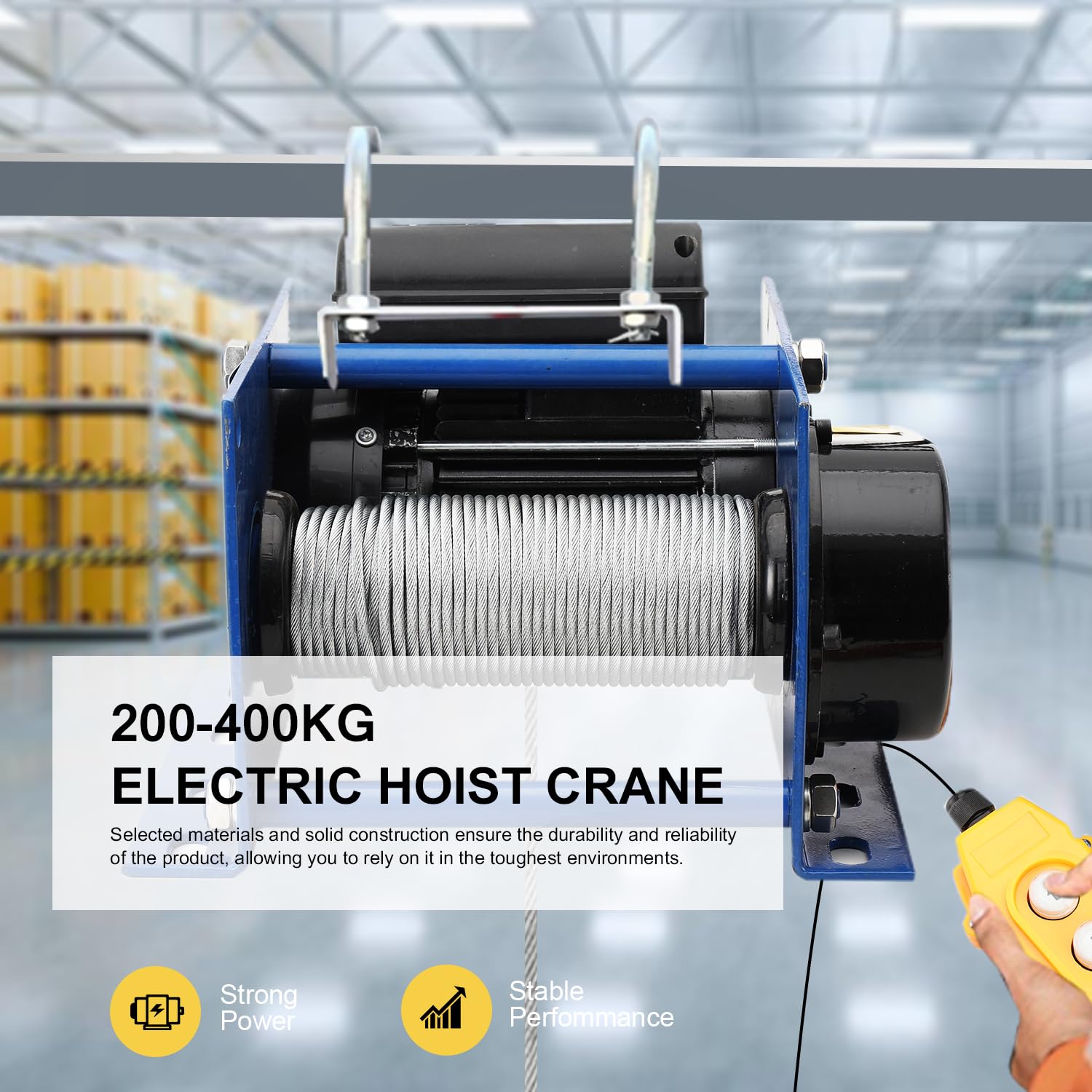 Electric Hoist Crane 110V - 200-400kg Capacity with 30m Wire Rope - Overhead Engine Lift & Micro Electric Winch for Garage, Workshop, and Industrial Use