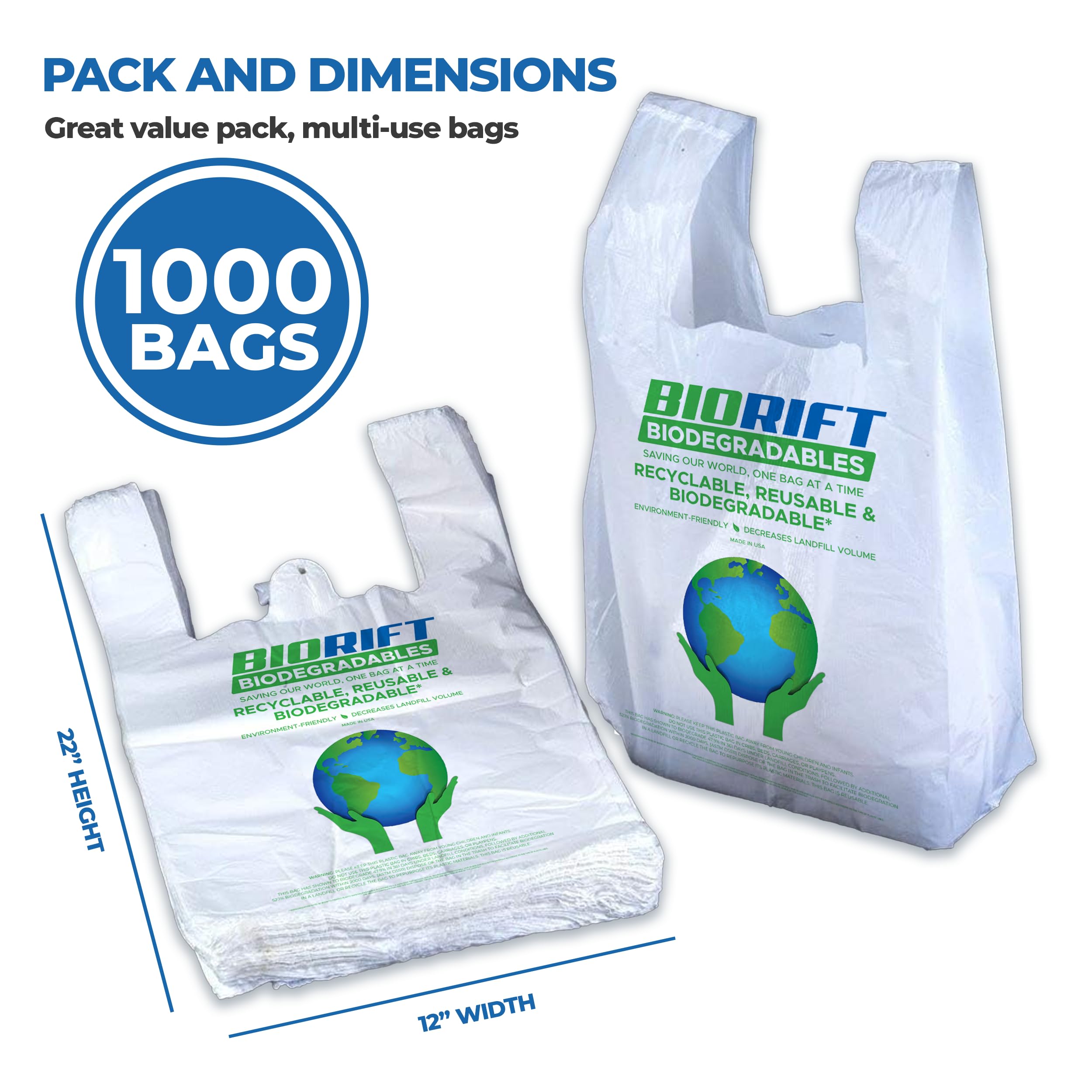 Eco-Friendly Biodegradable Thank You Bags - 1000 Pack Bulk | Extra Thick & Durable Reusable Shopping Bags | 100% Compostable for Grocery, Restaurant & Supermarket Use | 12” x 6.5” x 22” Plastic-Free Bulk Bags | Perfect for Retail Stores, Takeout Orders & Eco-Conscious Shoppers